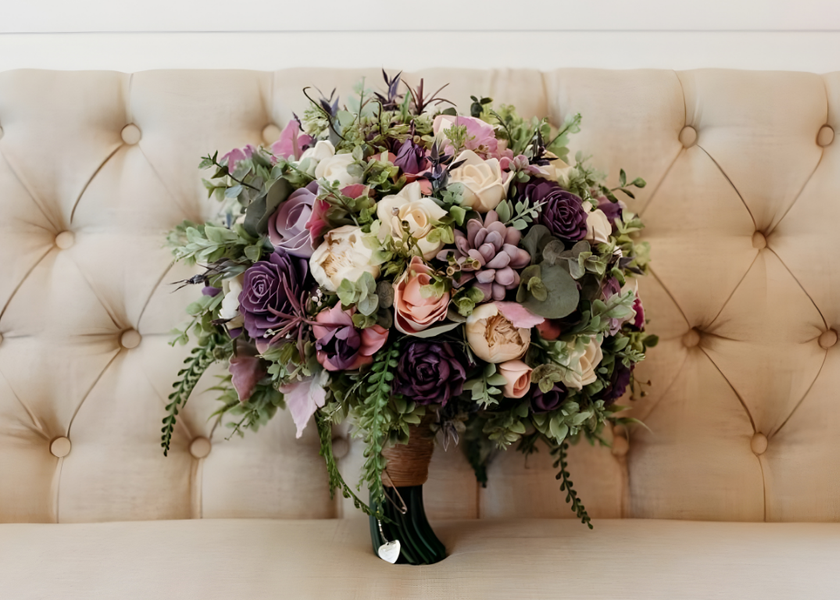 xl wood flower bouquet n a bench 