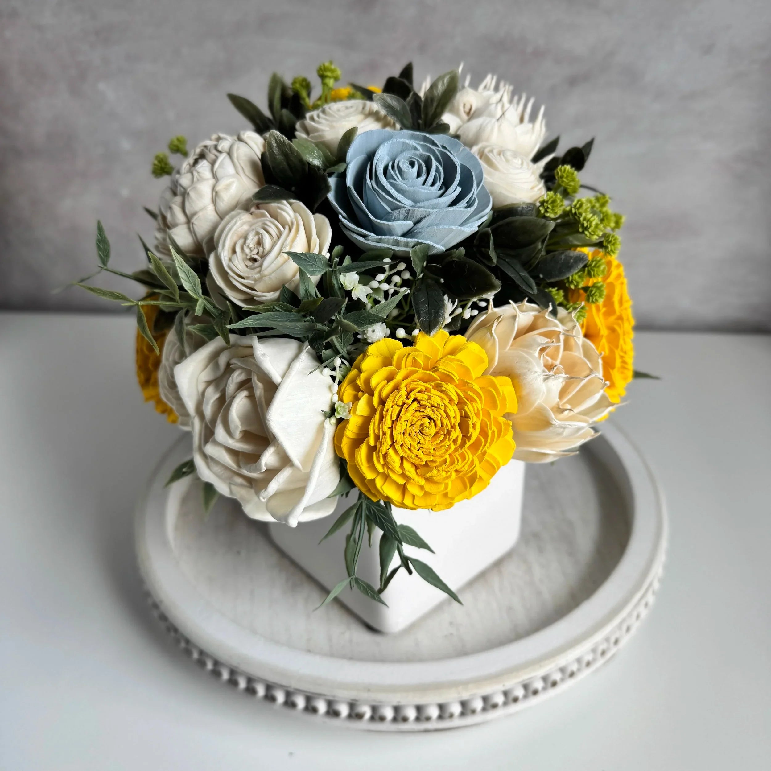 White Planter | Blue & Yellow - Sola Wood Flowers | Handcrafted in Austin, TX by Sola Flower Sam