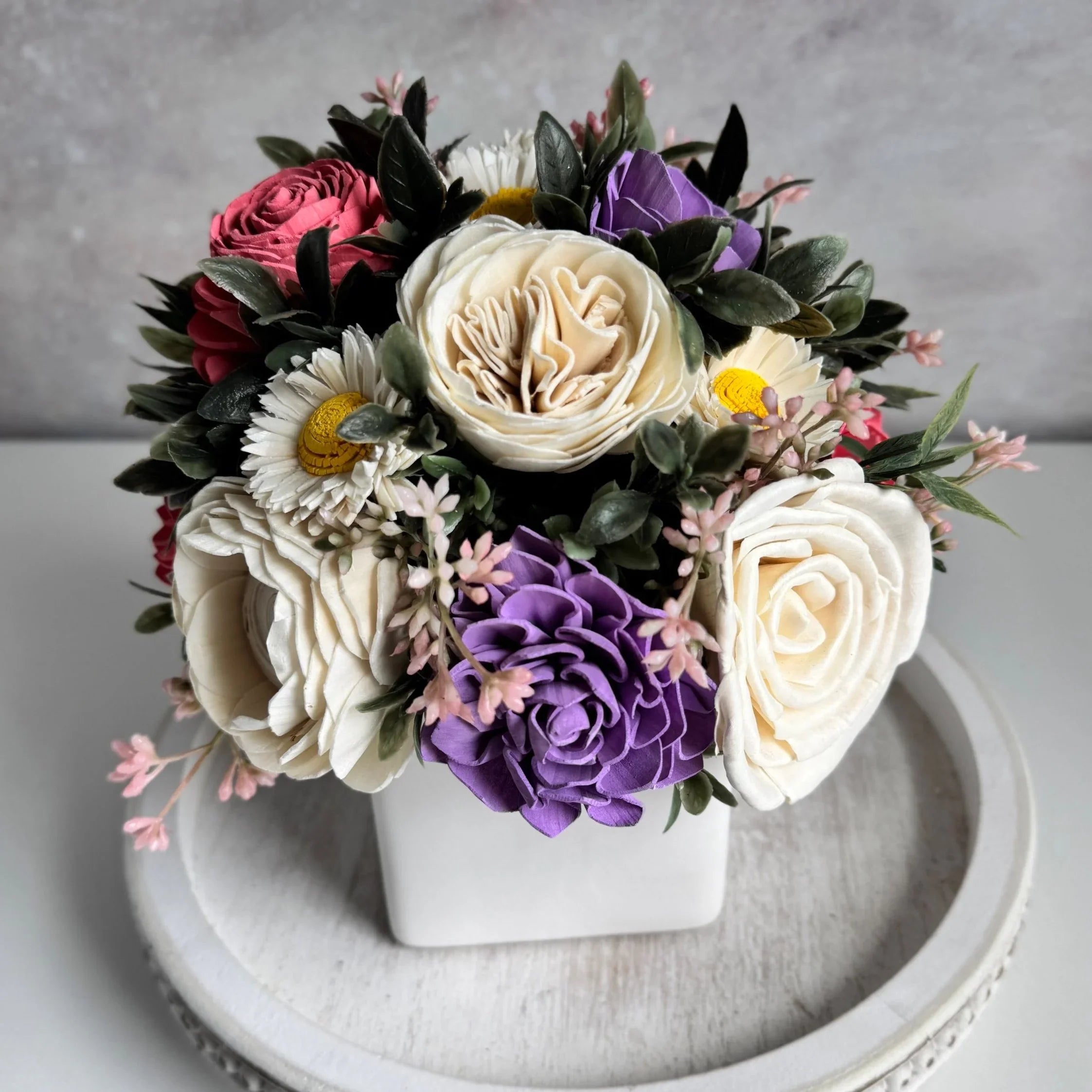 White Planter | Purple & Blush Pink - Sola Wood Flowers | Handcrafted in Austin, TX by Sola Flower Sam