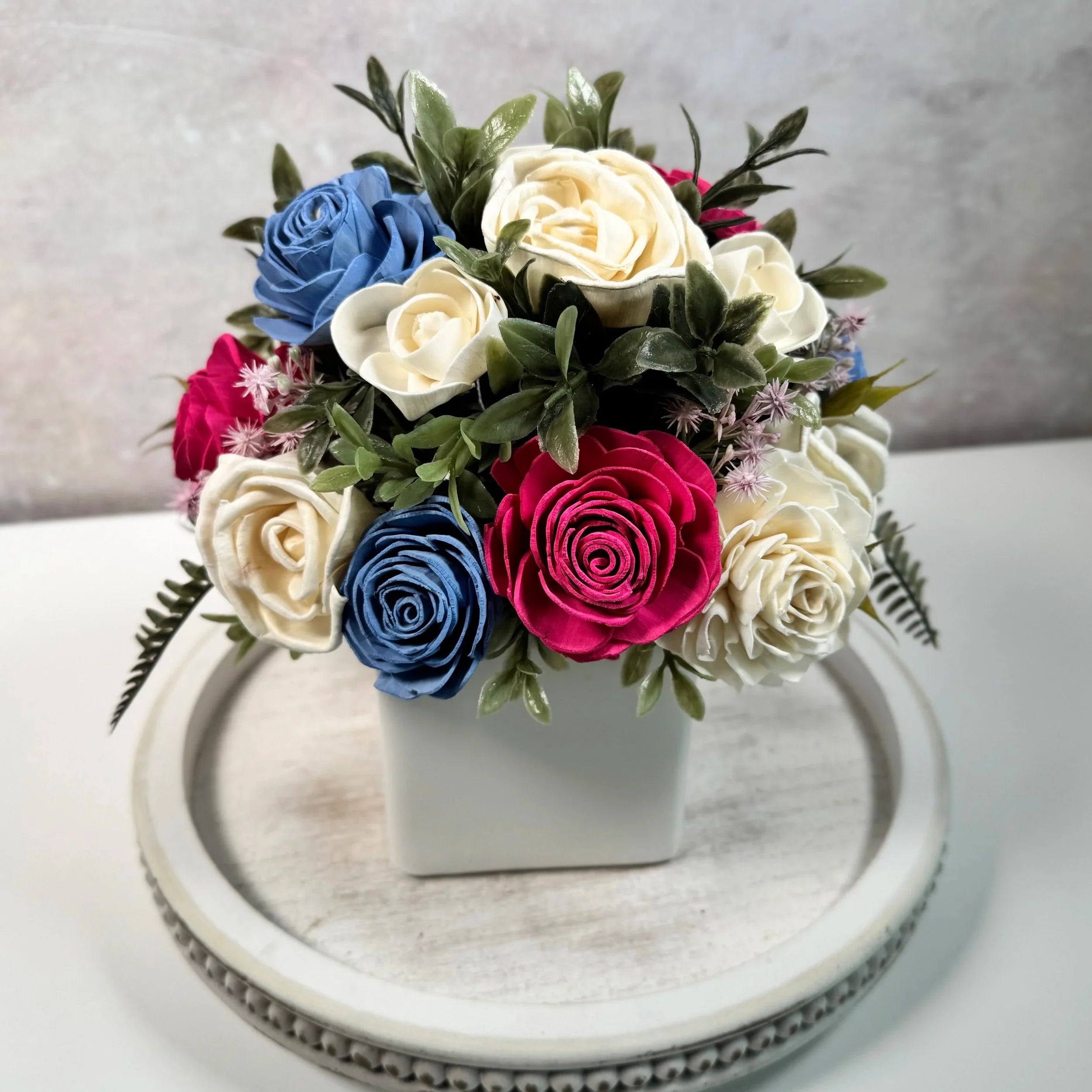 White Planter | Pink & Blue - Sola Wood Flowers | Handcrafted in Austin, TX by Sola Flower Sam