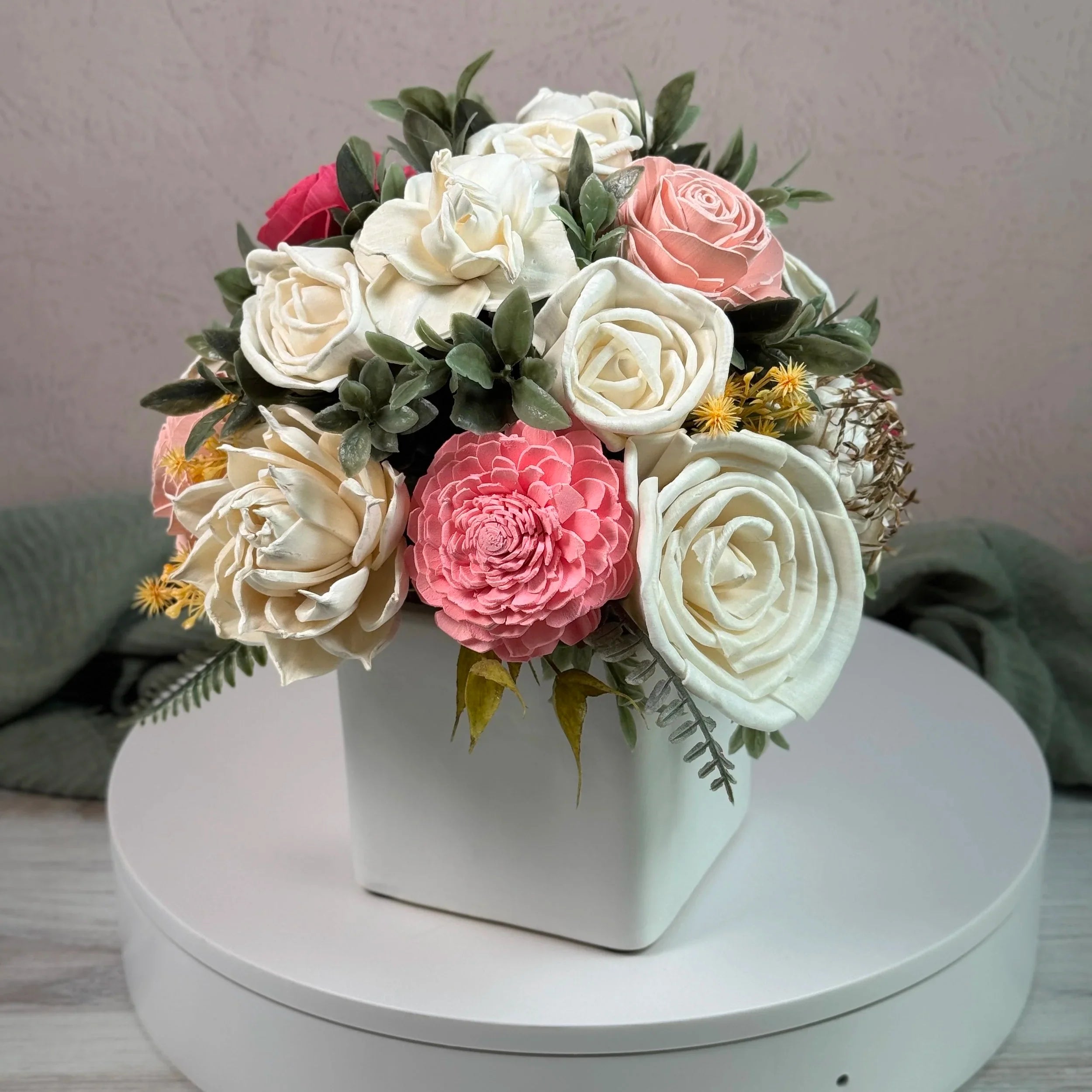 White Planter | Perfect Pink - Sola Wood Flowers | Handcrafted in Austin, TX by Sola Flower Sam