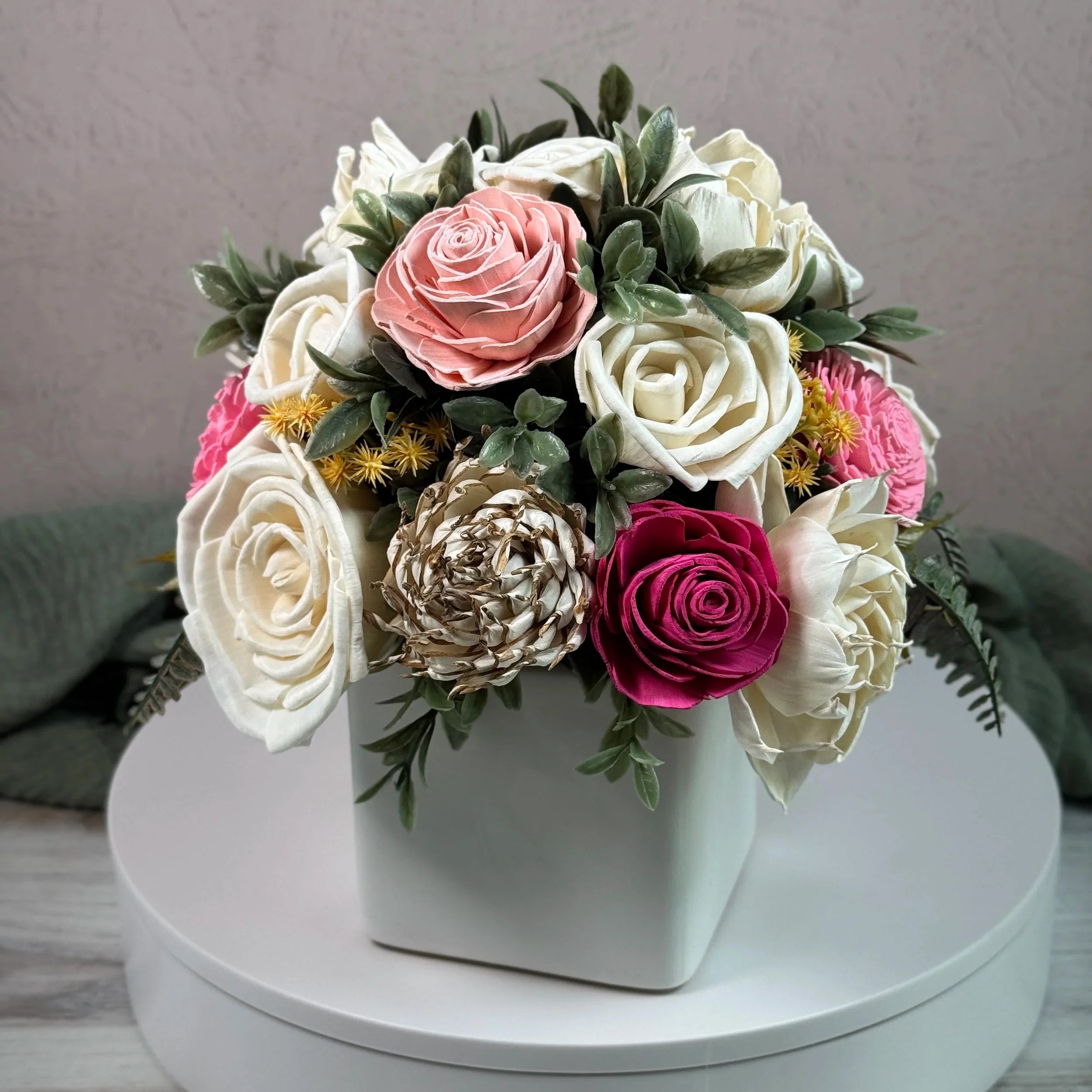 White Planter | Perfect Pink - Sola Wood Flowers | Handcrafted in Austin, TX by Sola Flower Sam