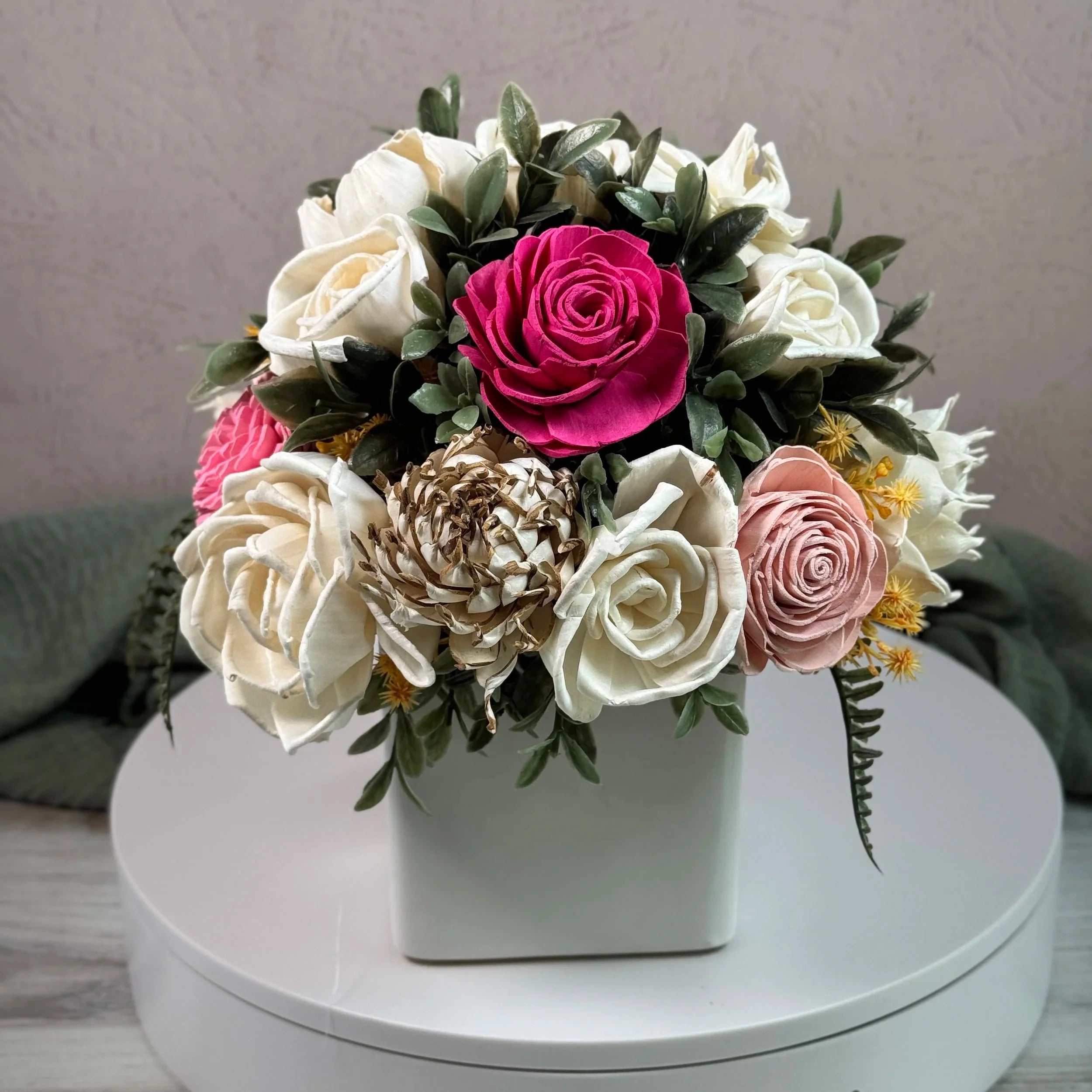 White Planter | Perfect Pink - Sola Wood Flowers | Handcrafted in Austin, TX by Sola Flower Sam