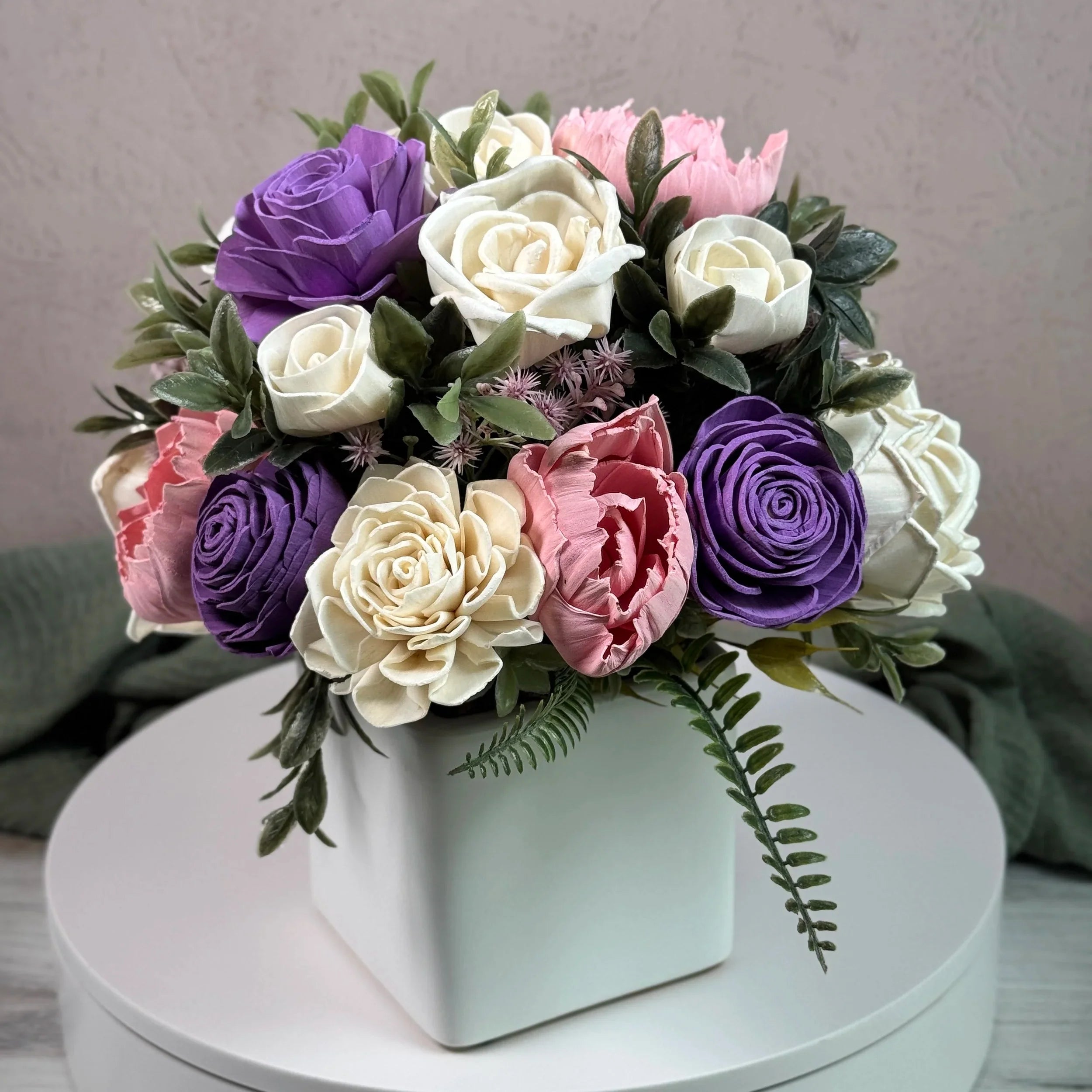 White Planter | Purple,Pink - Sola Wood Flowers | Handcrafted in Austin, TX by Sola Flower Sam