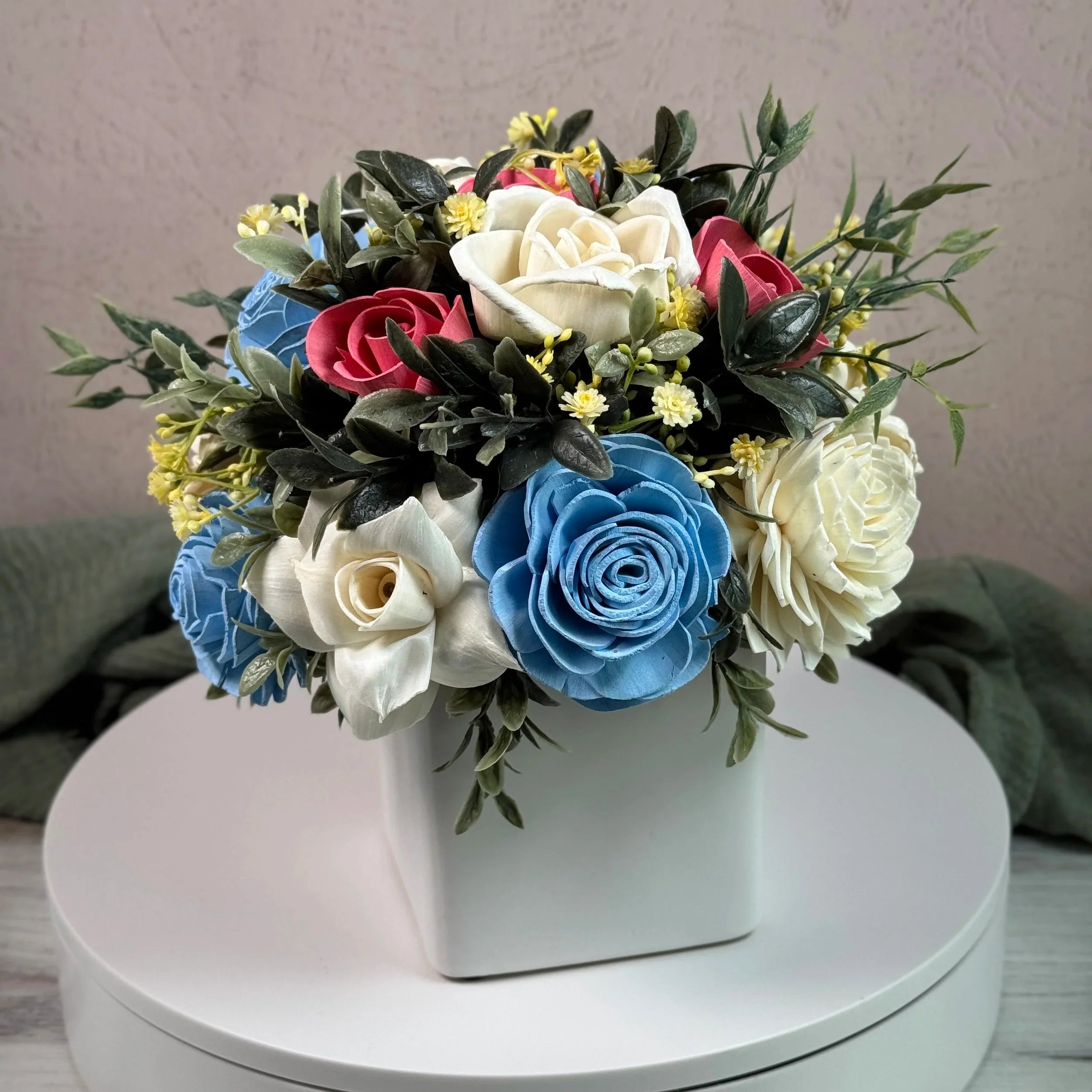 White Planter | Vanilla,Blue,Rose - Sola Wood Flowers | Handcrafted in Austin, TX by Sola Flower Sam