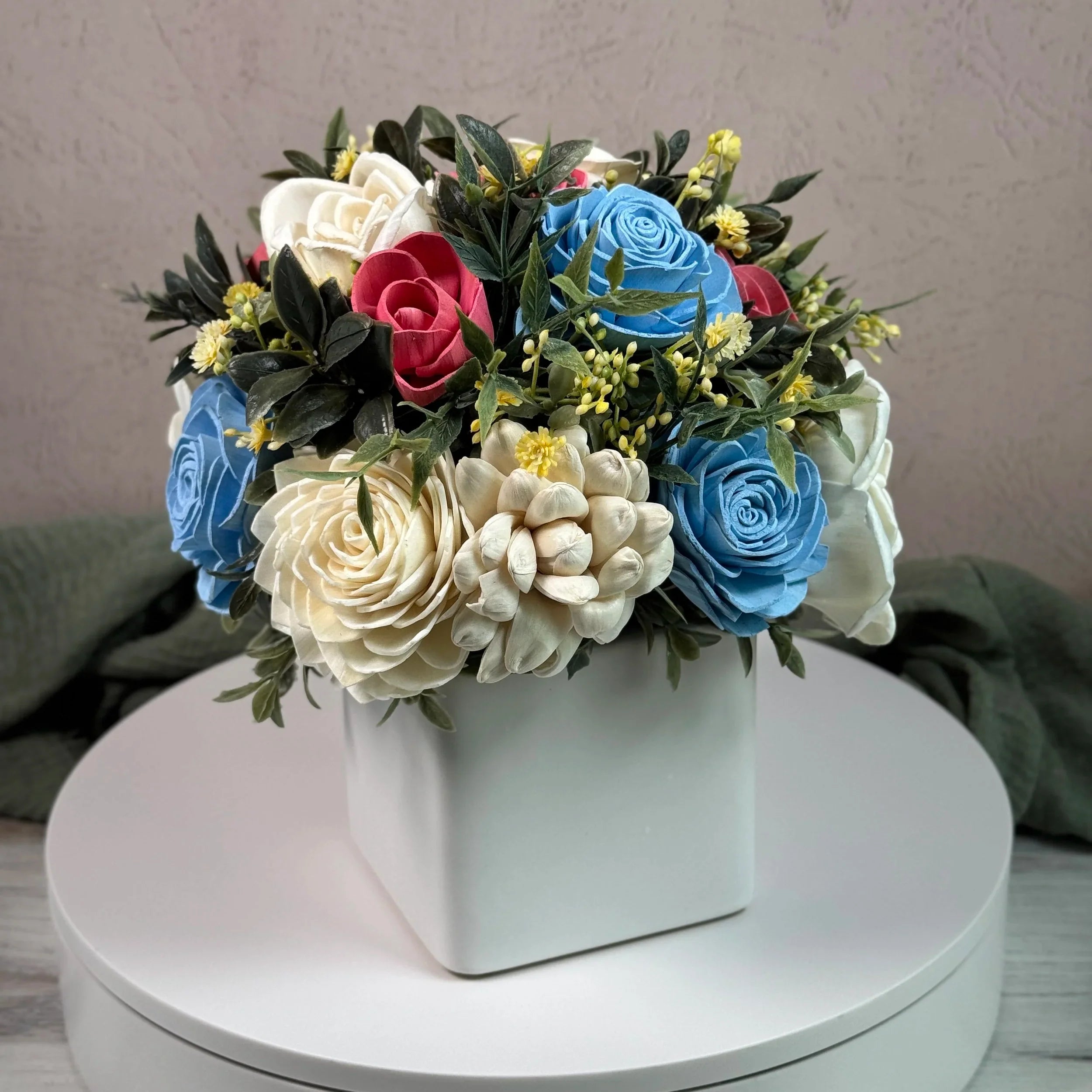 White Planter | Vanilla,Blue,Rose - Sola Wood Flowers | Handcrafted in Austin, TX by Sola Flower Sam