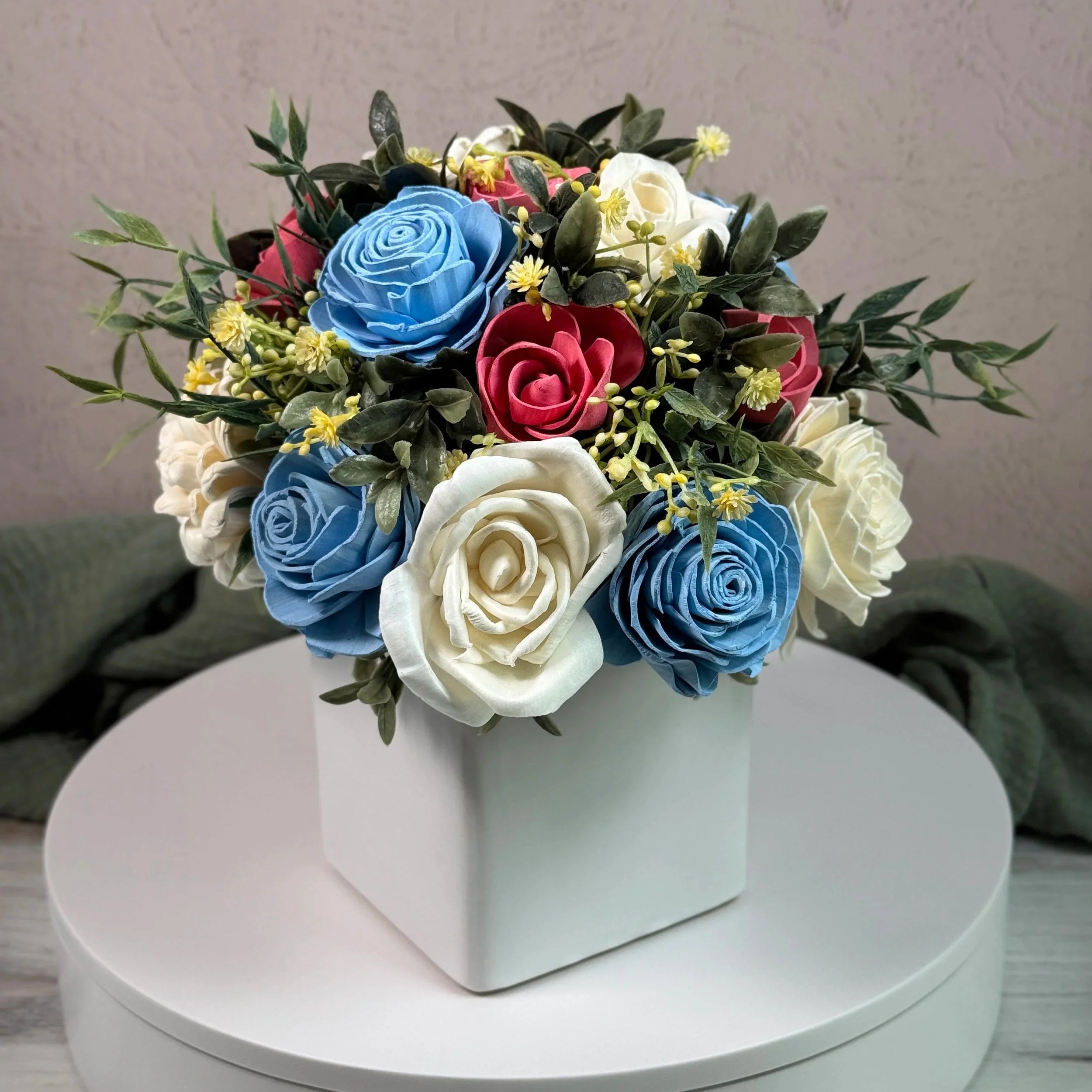 White Planter | Vanilla,Blue,Rose - Sola Wood Flowers | Handcrafted in Austin, TX by Sola Flower Sam