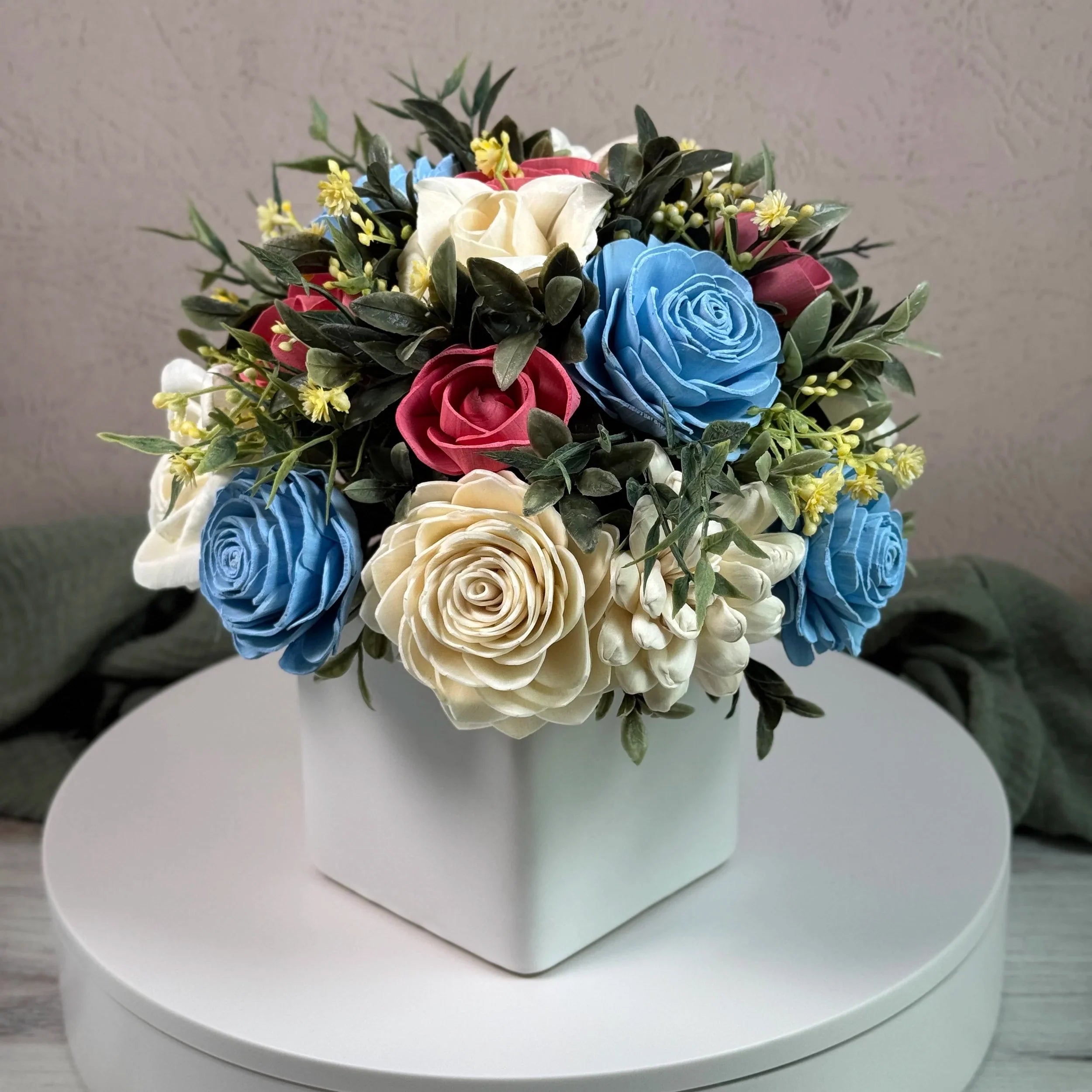White Planter | Vanilla,Blue,Rose - Sola Wood Flowers | Handcrafted in Austin, TX by Sola Flower Sam