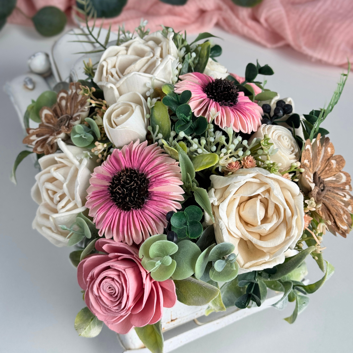 Barbie Vintage Truck | Pink Sunflowers - Sola Wood Flowers | Handcrafted in Austin, TX by Sola Flower Sam