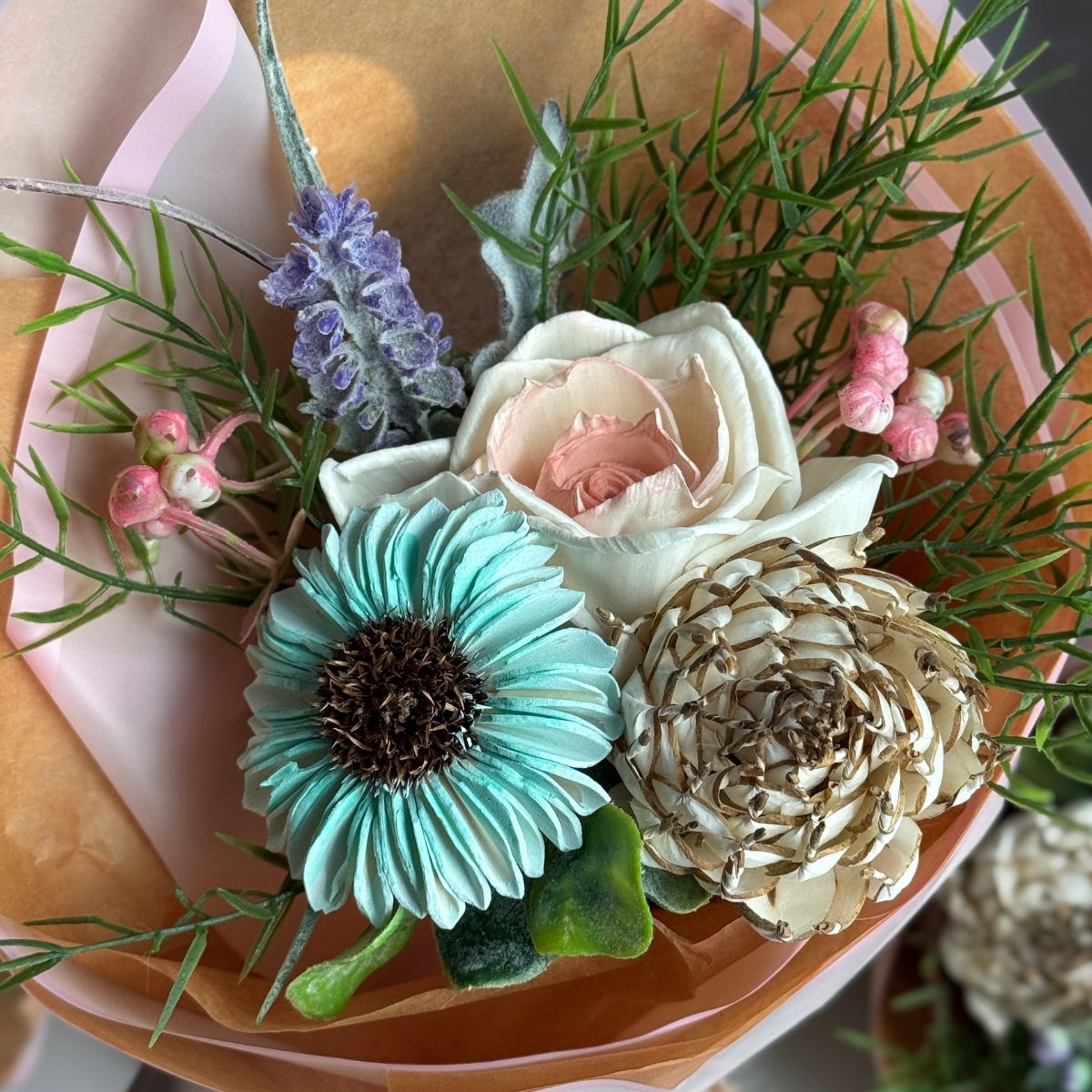 Hand-tied sola wood flower bouquets