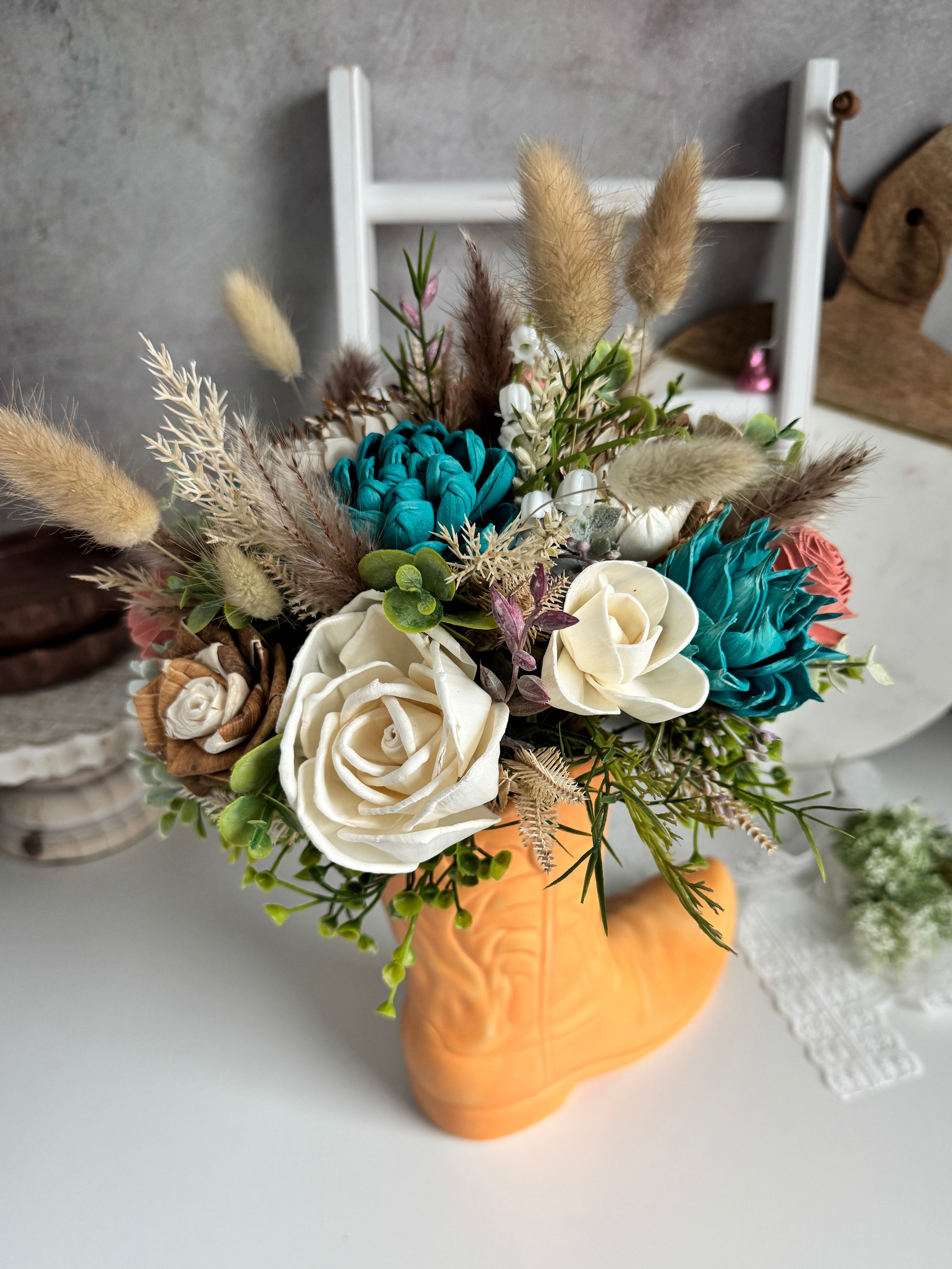 Boot Centerpiece – Sunburst Chic - Sola Wood Flowers | Handcrafted in Austin, TX by Sola Flower Sam