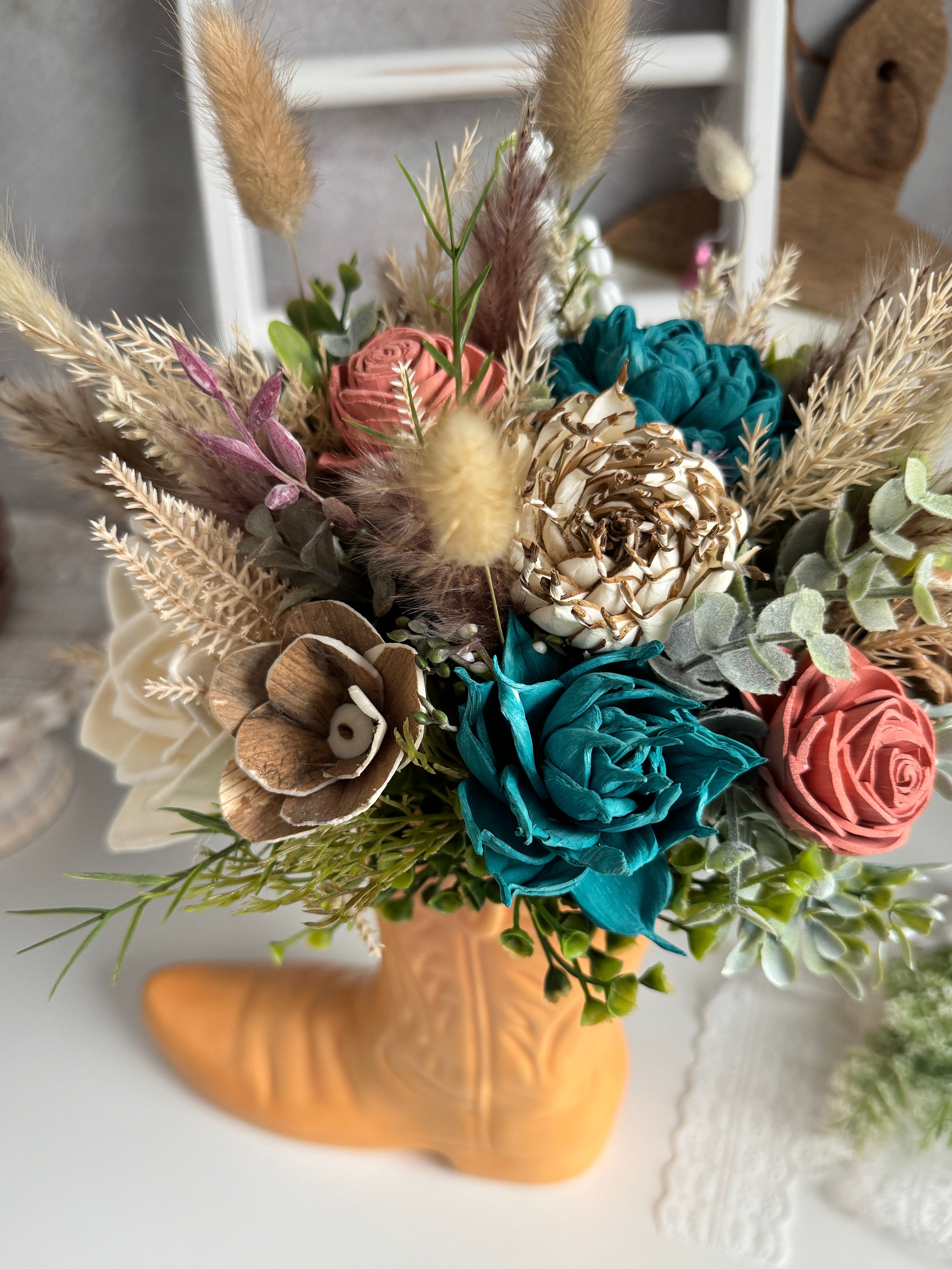 Boot Centerpiece – Sunburst Chic - Sola Wood Flowers | Handcrafted in Austin, TX by Sola Flower Sam