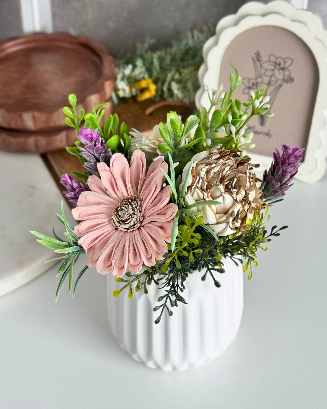 Classic Pink Sola Wood Flower Mini – White Ceramic - Sola Wood Flowers | Handcrafted in Austin, TX by Sola Flower Sam