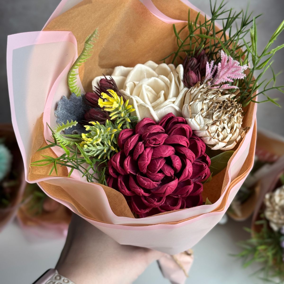 Crushed Berry | hand - tied bouquet - Sola Wood Flowers | Handcrafted in Austin, TX by Sola Flower Sam