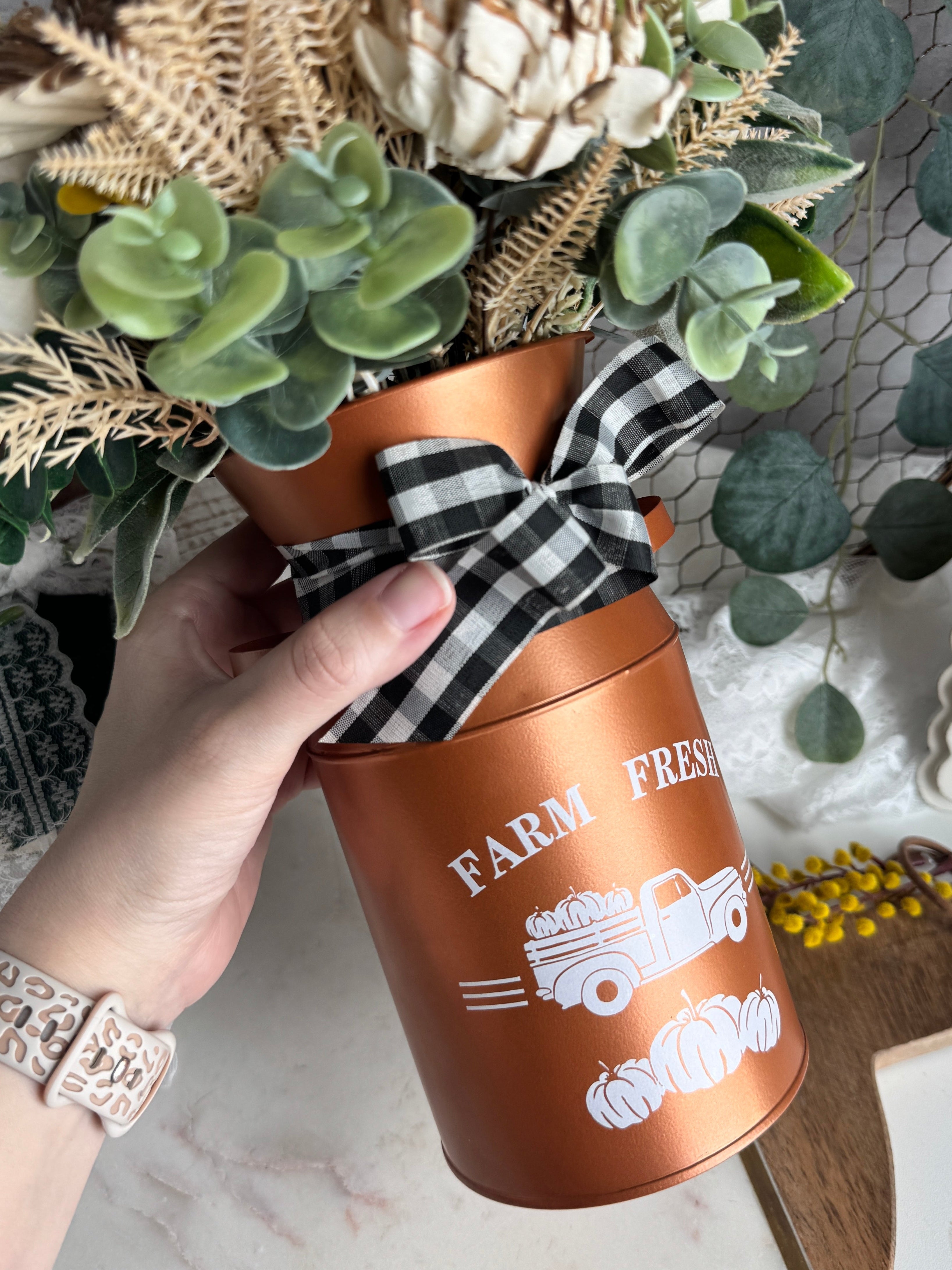 Fall Farmhouse Milk Can - Sola Wood Flowers | Handcrafted in Austin, TX by Sola Flower Sam
