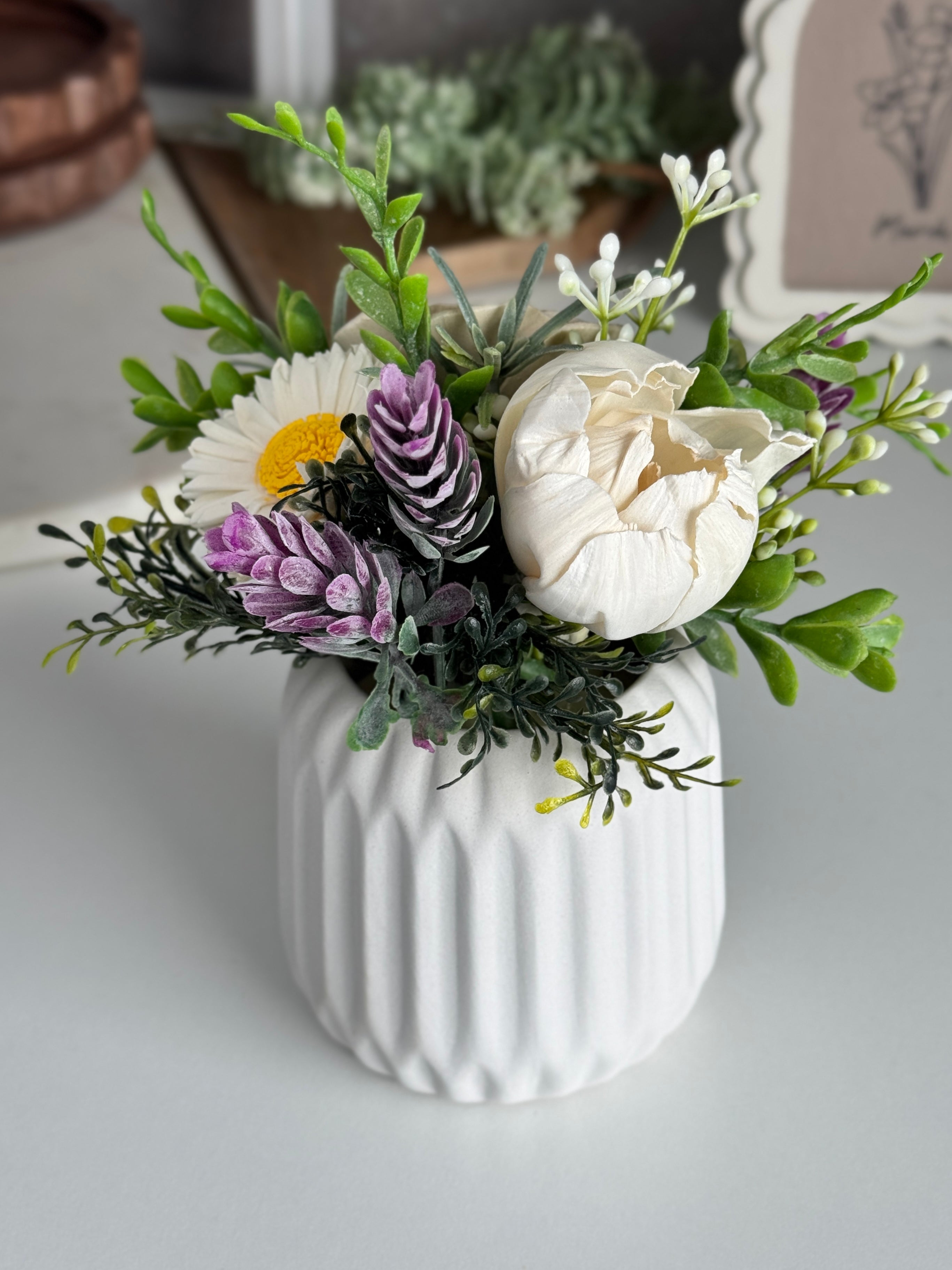 Farmhouse Mini Sola Flower Arrangement – Natural Wood & Greenery - Sola Wood Flowers | Handcrafted in Austin, TX by Sola Flower Sam