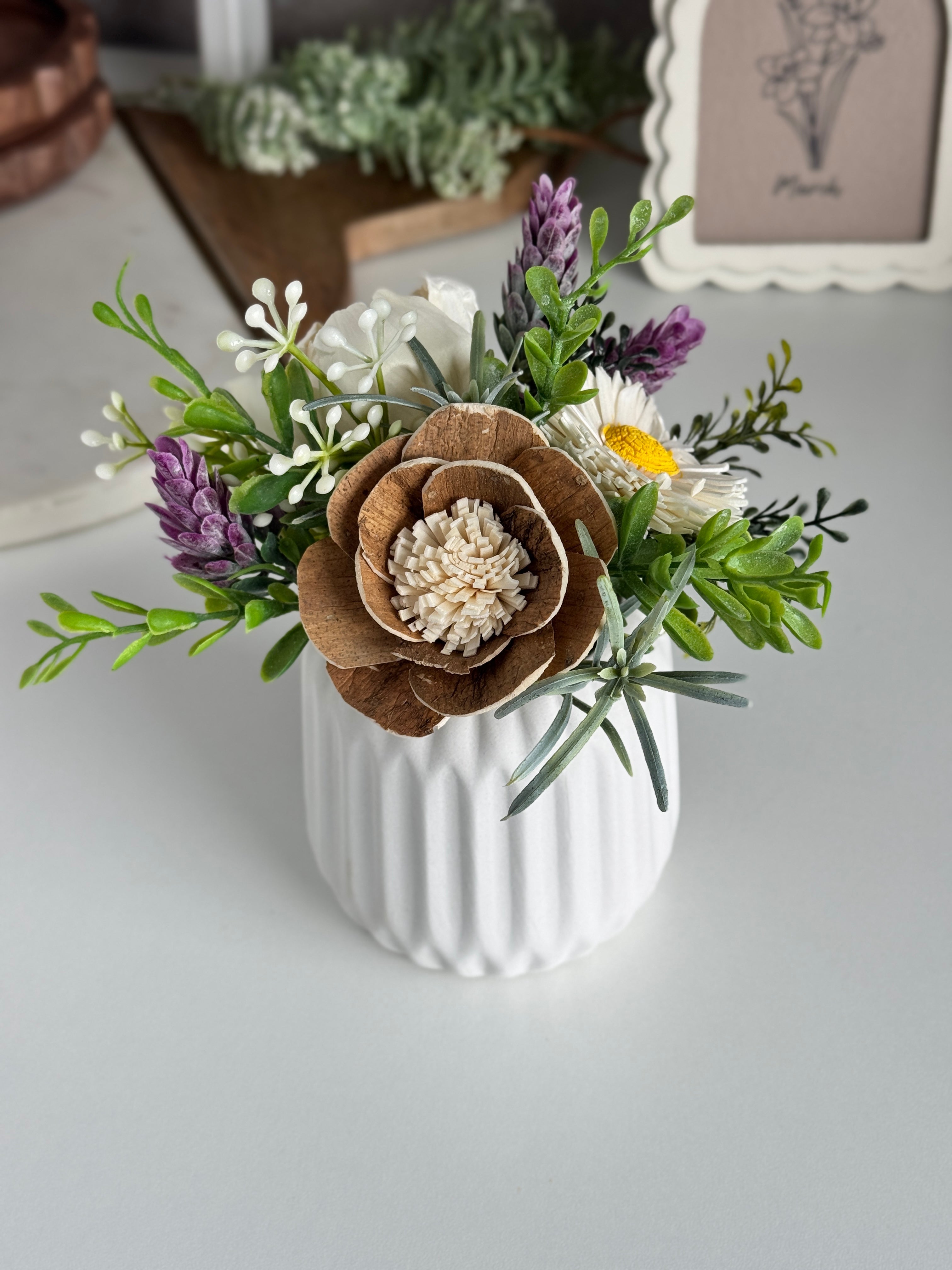 Farmhouse Mini Sola Flower Arrangement – Natural Wood & Greenery - Sola Wood Flowers | Handcrafted in Austin, TX by Sola Flower Sam