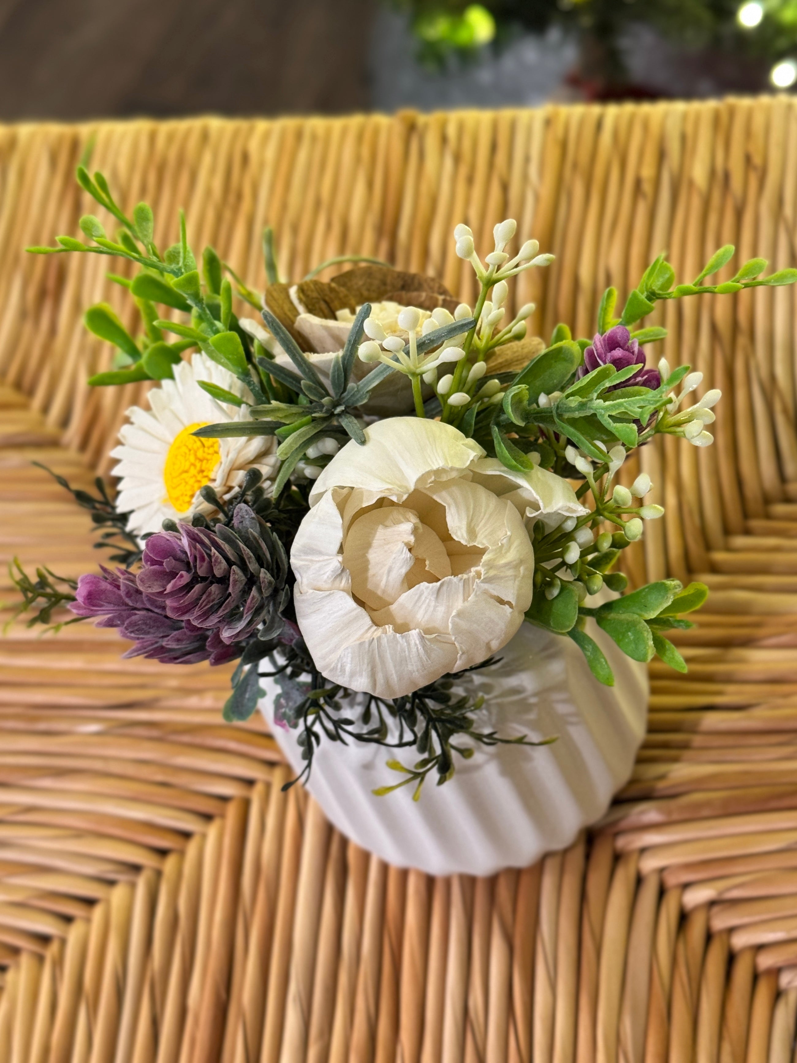 Farmhouse Mini Sola Flower Arrangement – Natural Wood & Greenery - Sola Wood Flowers | Handcrafted in Austin, TX by Sola Flower Sam
