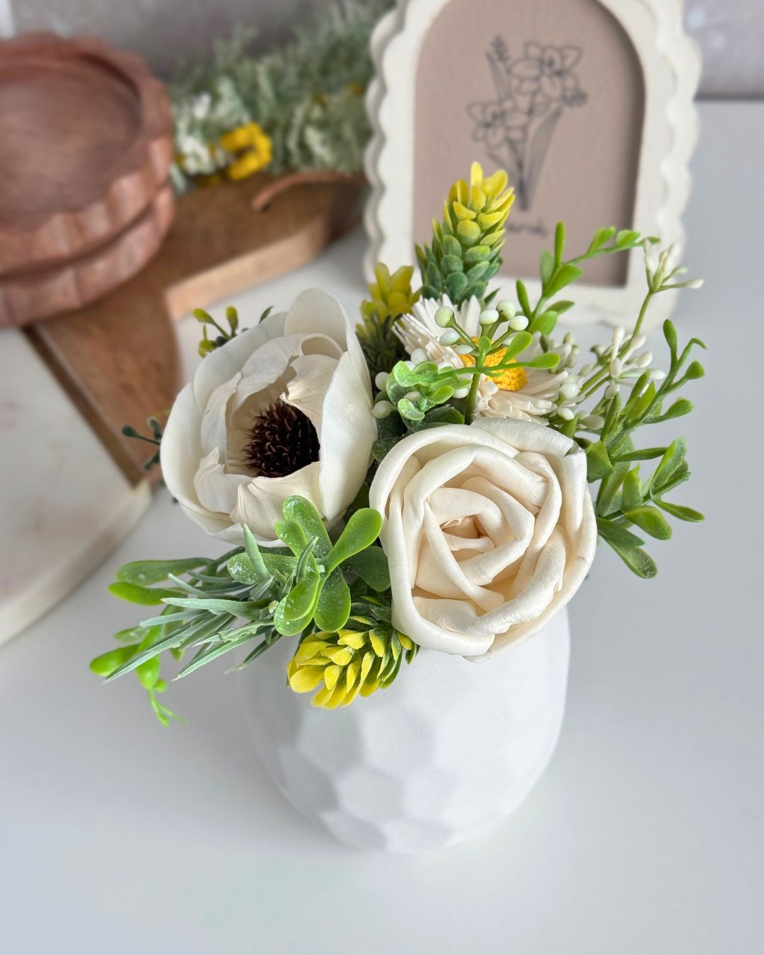 Farmhouse Neutral Sola Wood Flower Mini – White Ceramic - Sola Wood Flowers | Handcrafted in Austin, TX by Sola Flower Sam