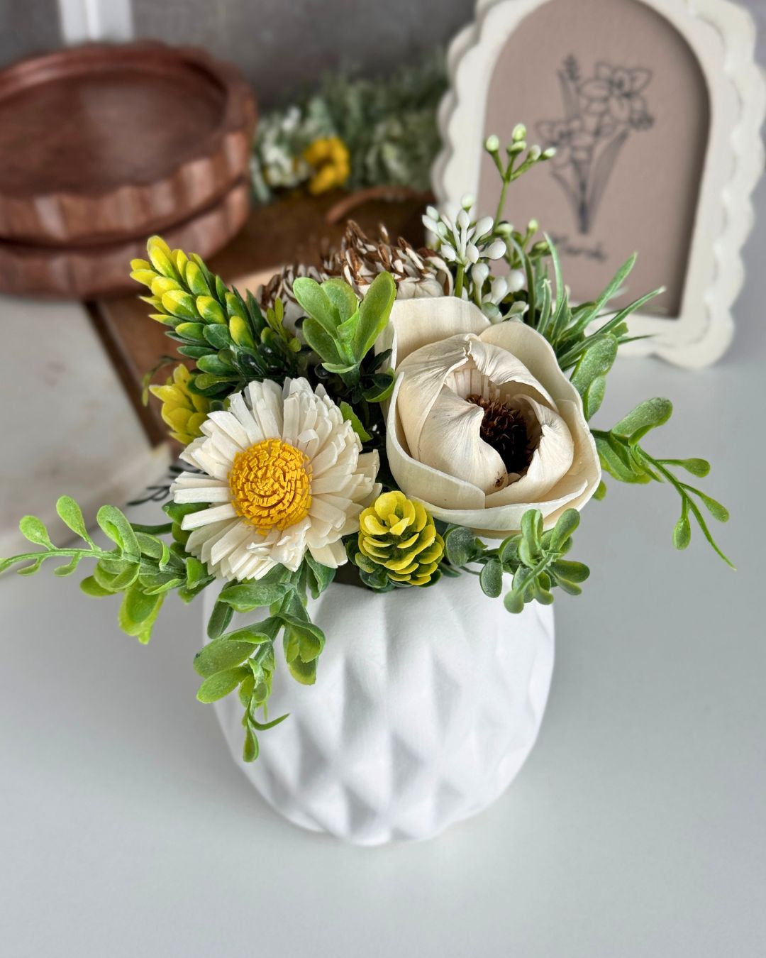 Farmhouse Rose Sola Wood Flower Mini – White Ceramic - Sola Wood Flowers | Handcrafted in Austin, TX by Sola Flower Sam
