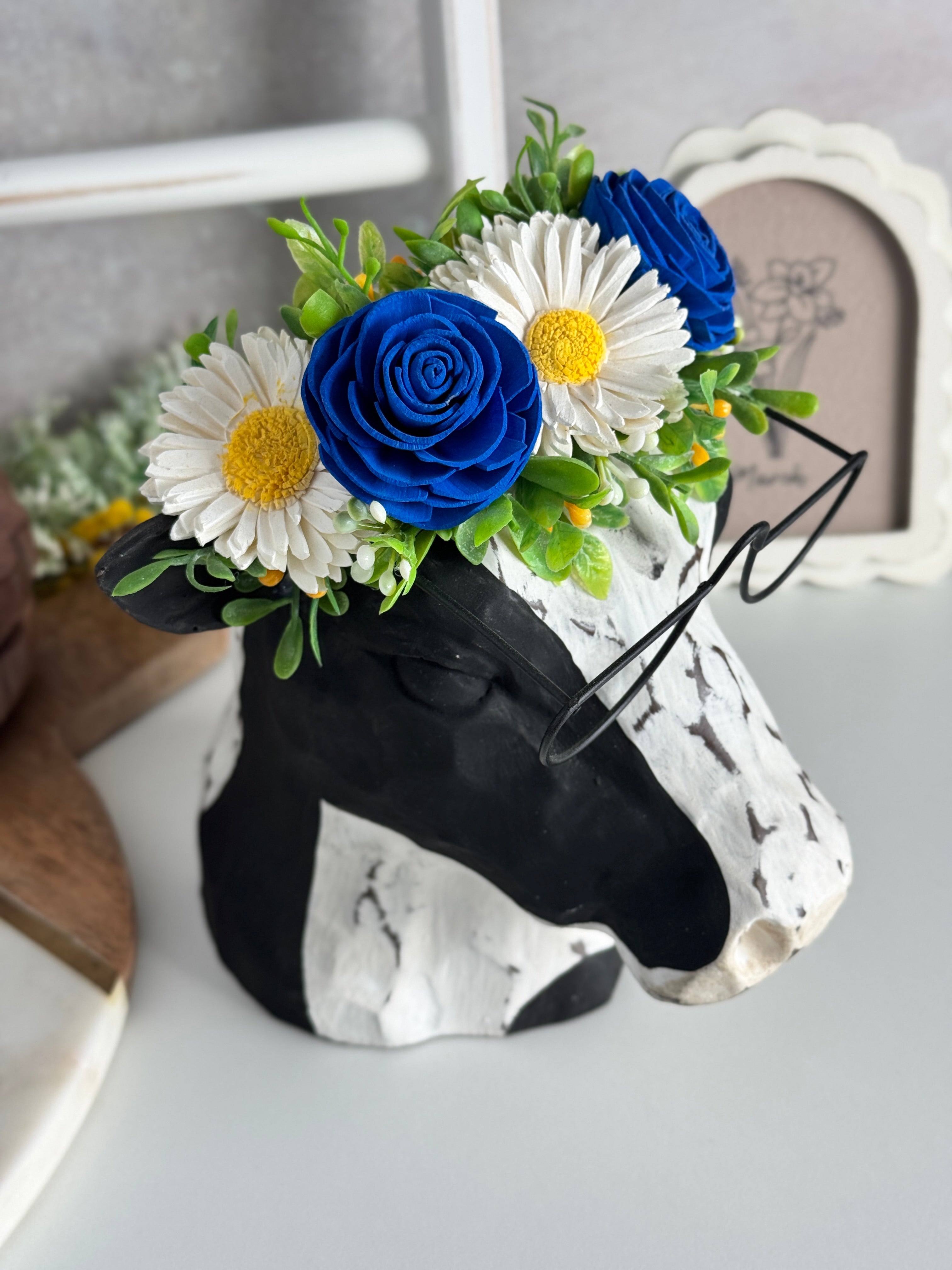 Flower Crown Cow | Royal Blue Flower Crown - Sola Wood Flowers | Handcrafted in Austin, TX by Sola Flower Sam