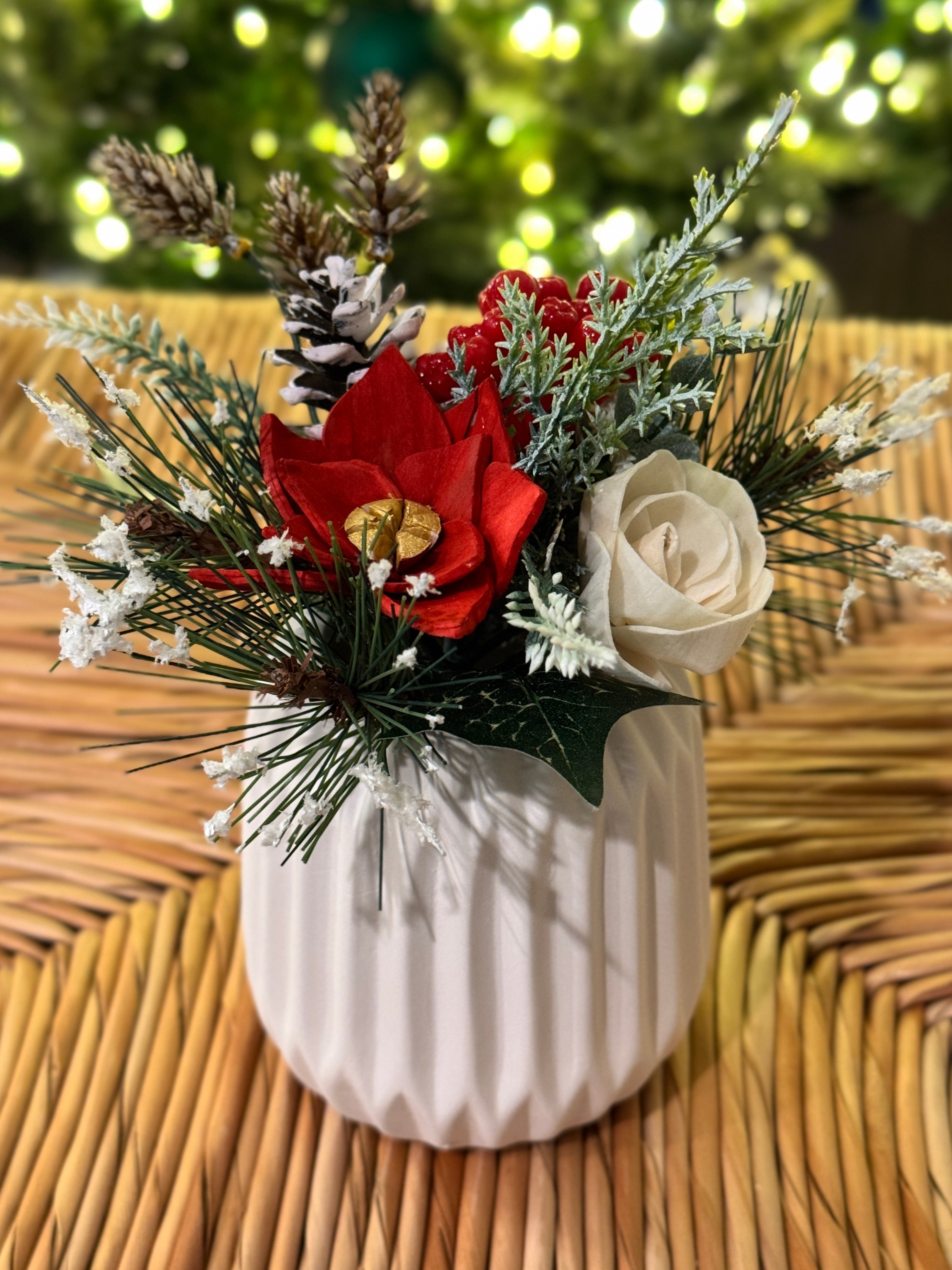 Holiday Mini Sola Flower Arrangement – Cardinal Red Blooms - Sola Wood Flowers | Handcrafted in Austin, TX by Sola Flower Sam
