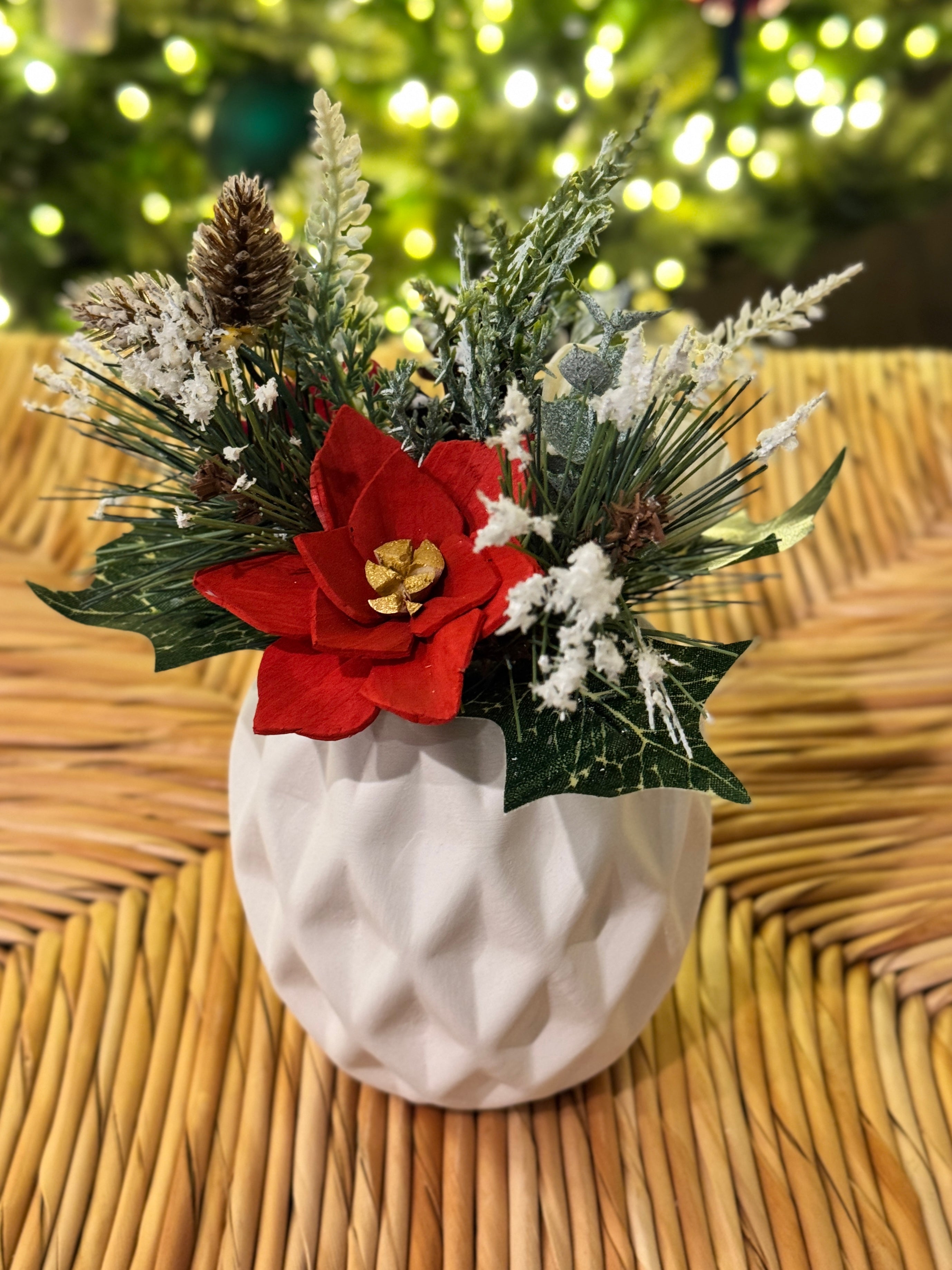Holiday Mini Sola Flower Arrangement – Winter Whites & Red - Sola Wood Flowers | Handcrafted in Austin, TX by Sola Flower Sam