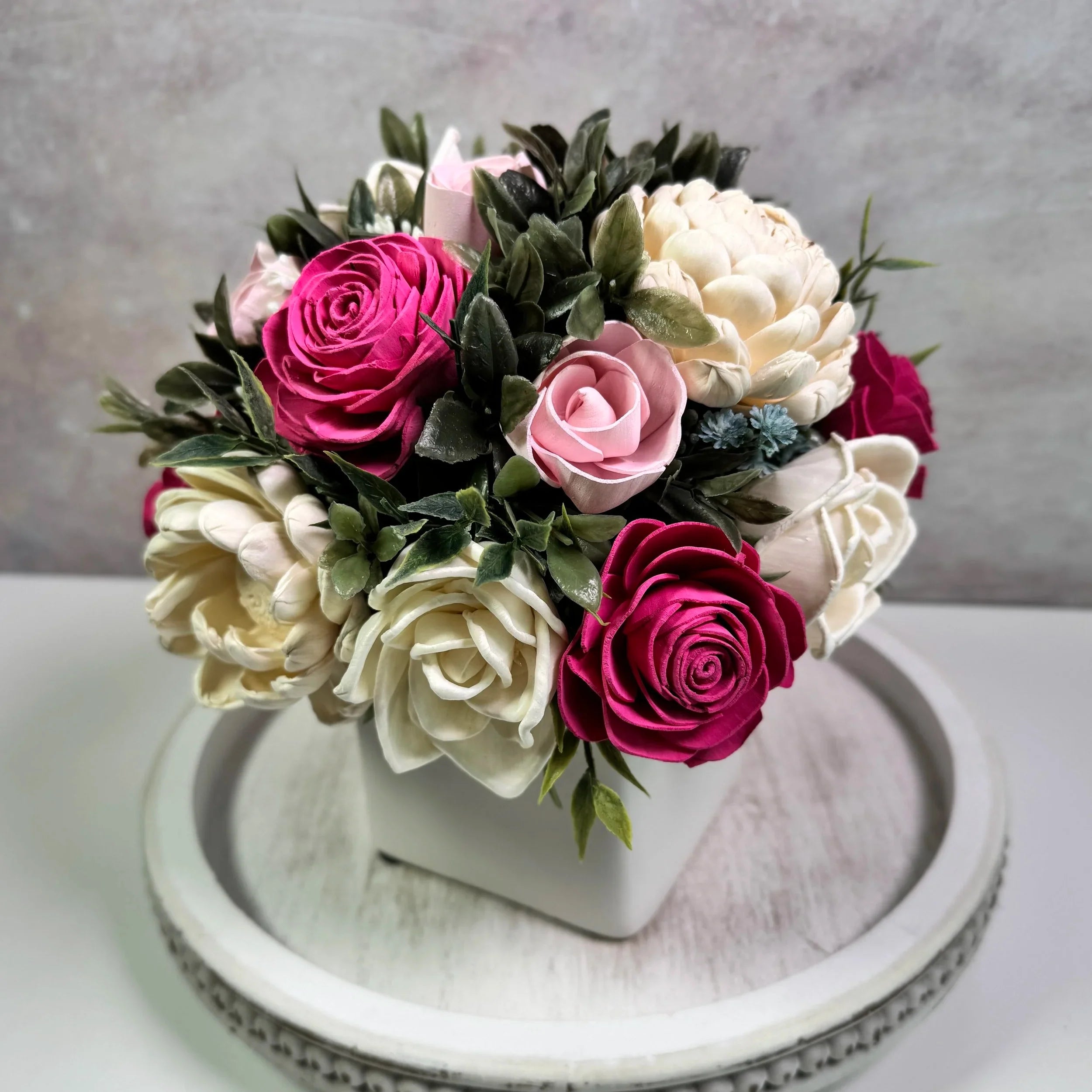 White Planter | Pink Pink Pink - Sola Wood Flowers | Handcrafted in Austin, TX by Sola Flower Sam