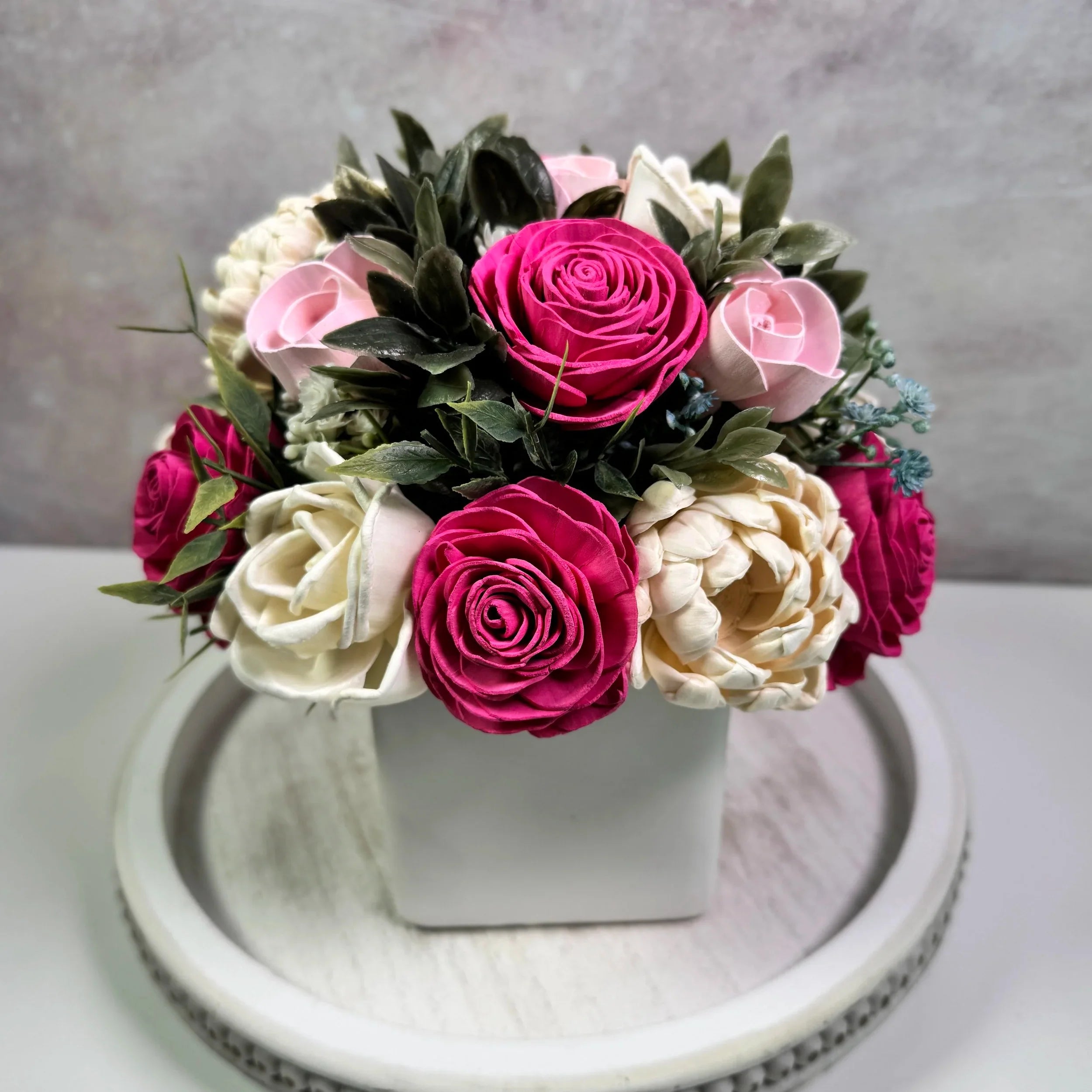 White Planter | Pink Pink Pink - Sola Wood Flowers | Handcrafted in Austin, TX by Sola Flower Sam