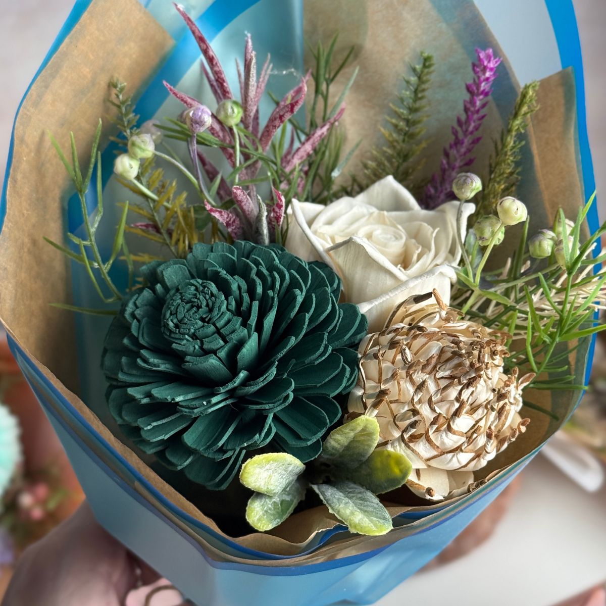 Juniper Moss | hand - tied bouquet - Sola Wood Flowers | Handcrafted in Austin, TX by Sola Flower Sam