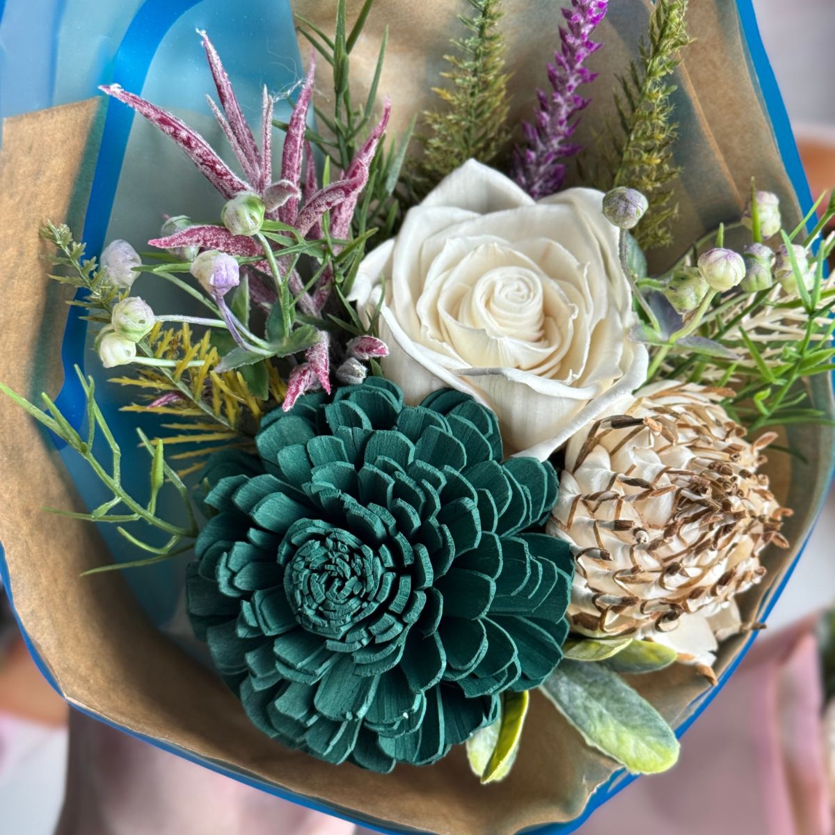 Juniper Moss | hand - tied bouquet - Sola Wood Flowers | Handcrafted in Austin, TX by Sola Flower Sam