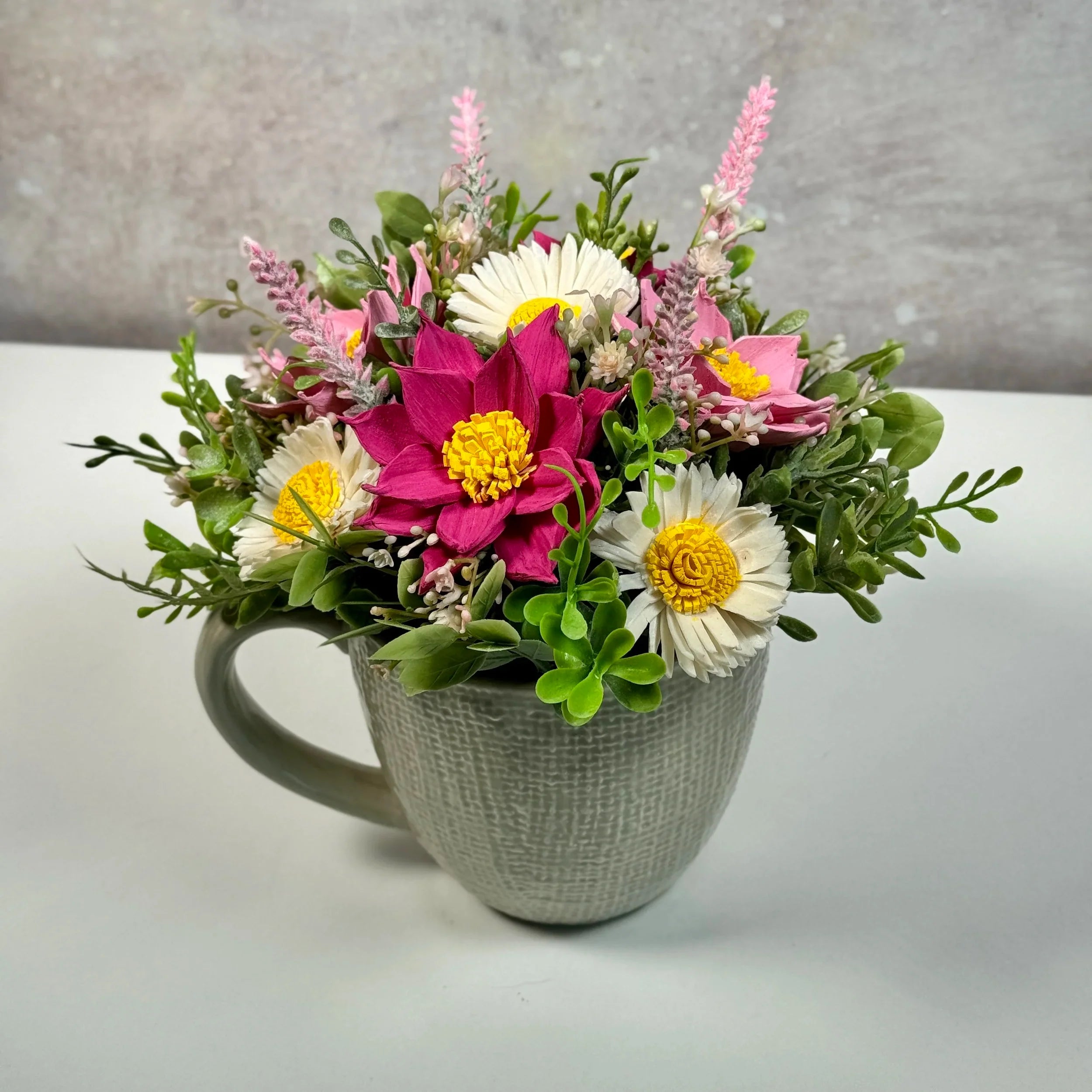 Pink Blush & Daisy | Cup of Joy - Sola Wood Flowers | Handcrafted in Austin, TX by Sola Flower Sam