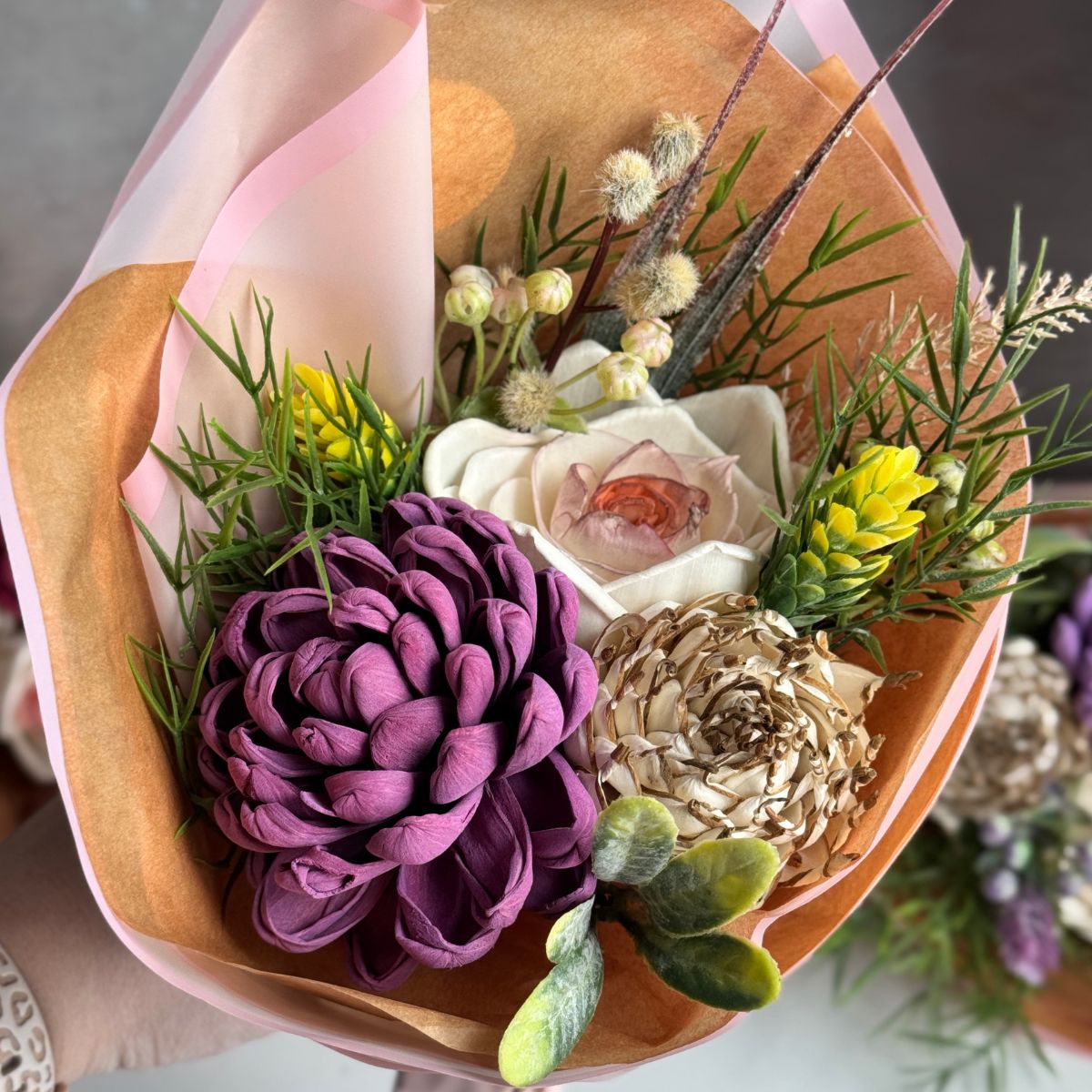 Plum & Honey| hand - tied bouquet - Sola Wood Flowers | Handcrafted in Austin, TX by Sola Flower Sam