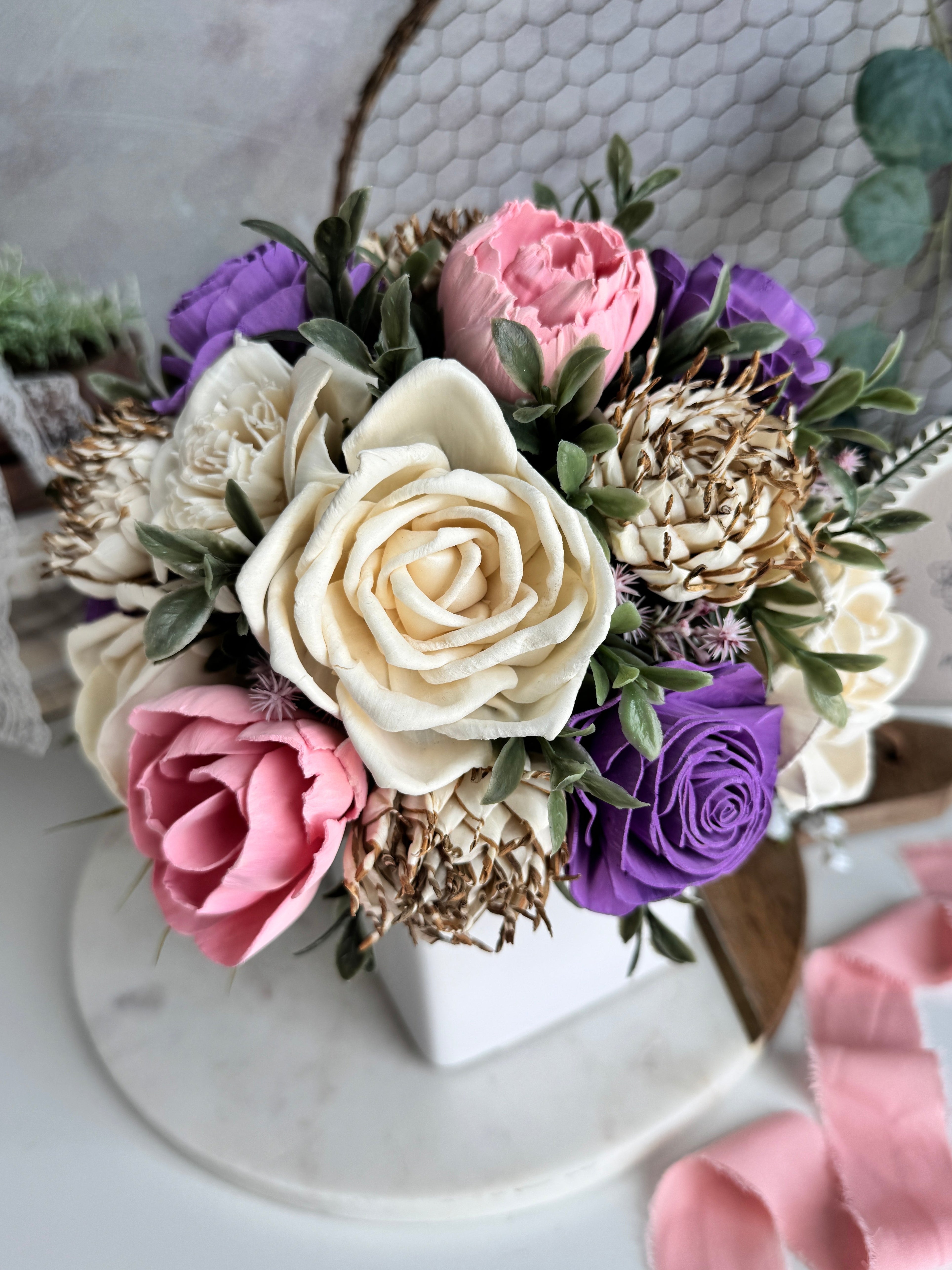 White Planter Sola Wood Flowers | Modern Faux Florals