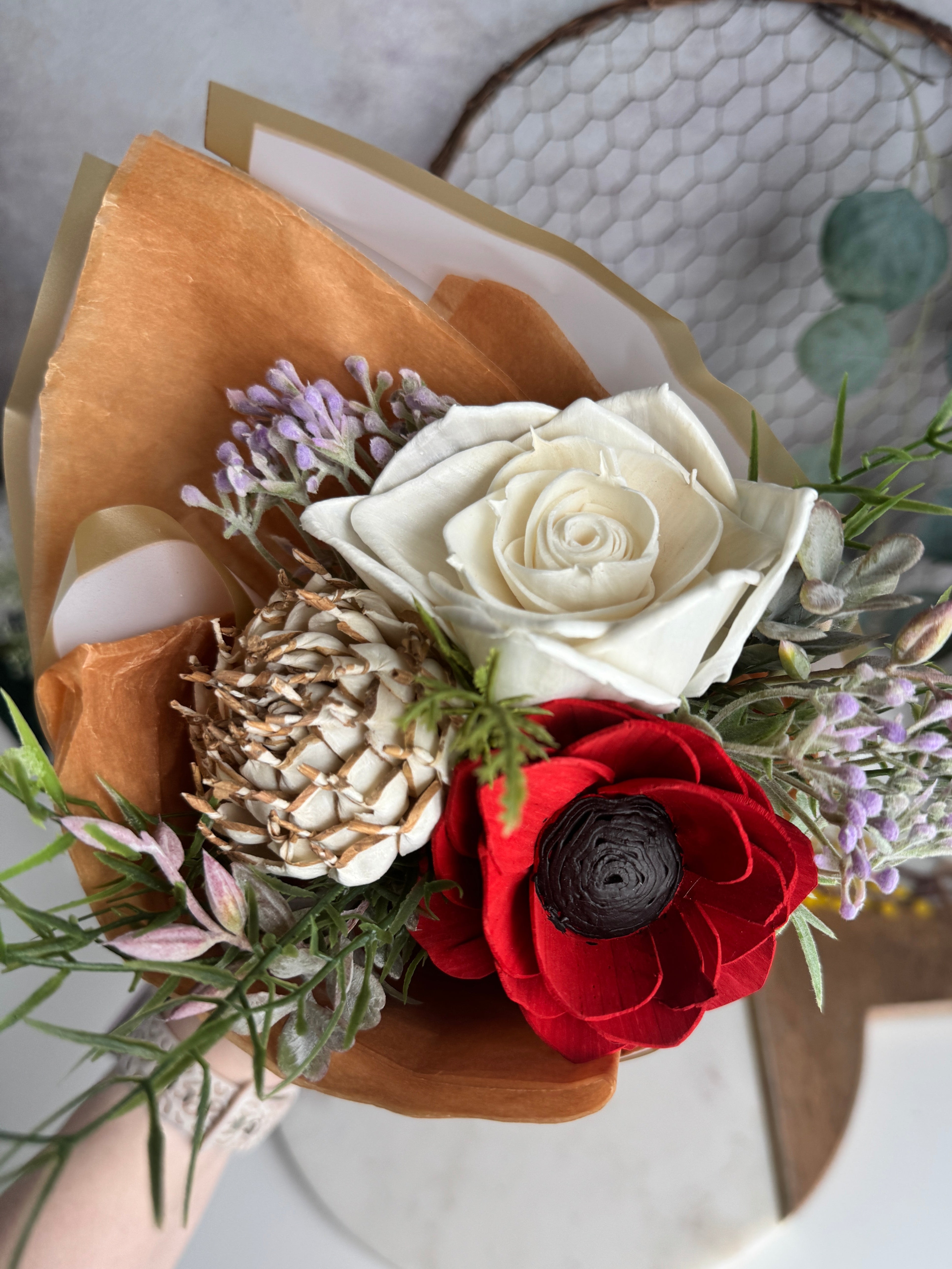 Sunflower & Rose Bouquet & Boutonniere Set - Faux Wedding