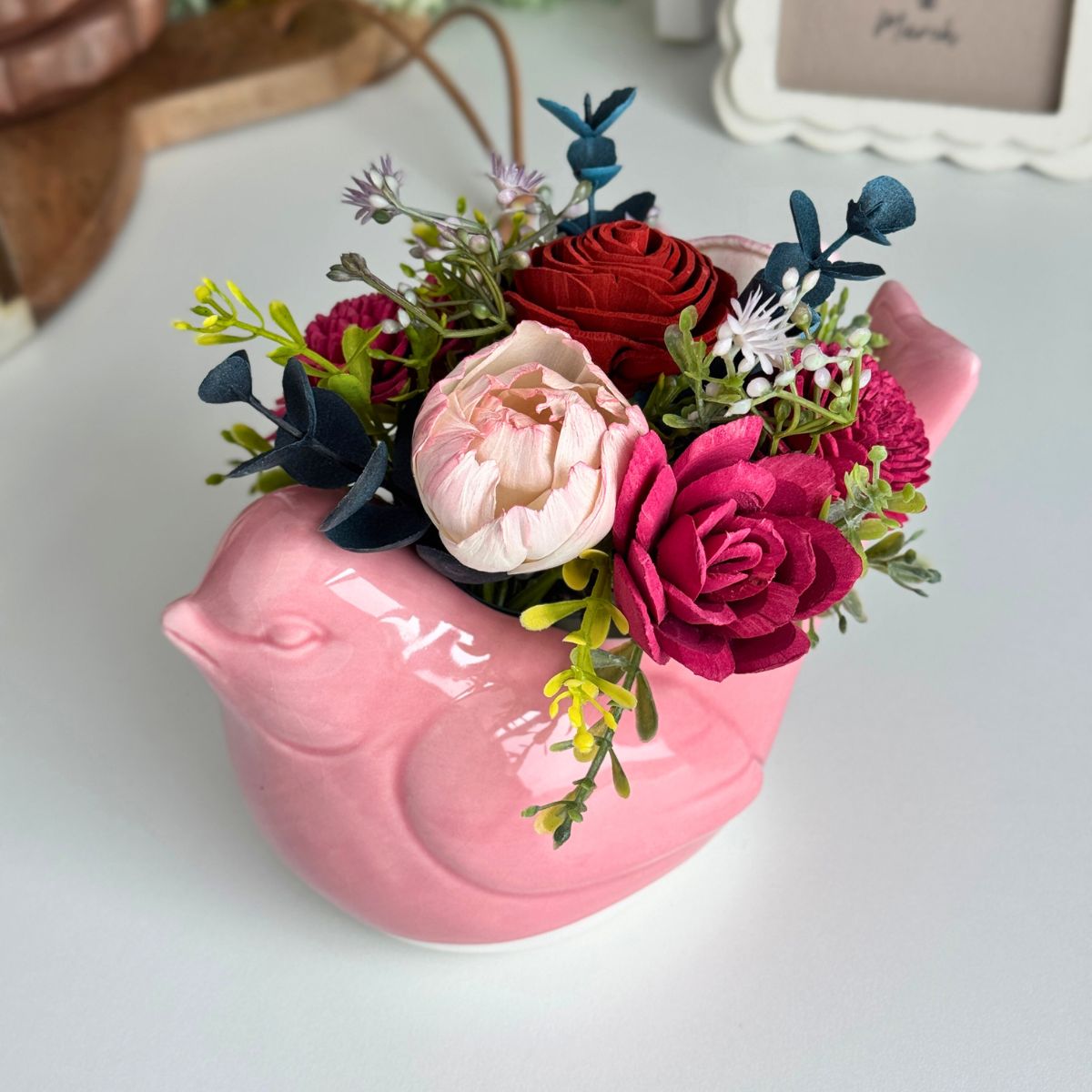 Rosalind Sola Wood Flowers in Ceramic Bird Vase - Sola Wood Flowers | Handcrafted in Austin, TX by Sola Flower Sam