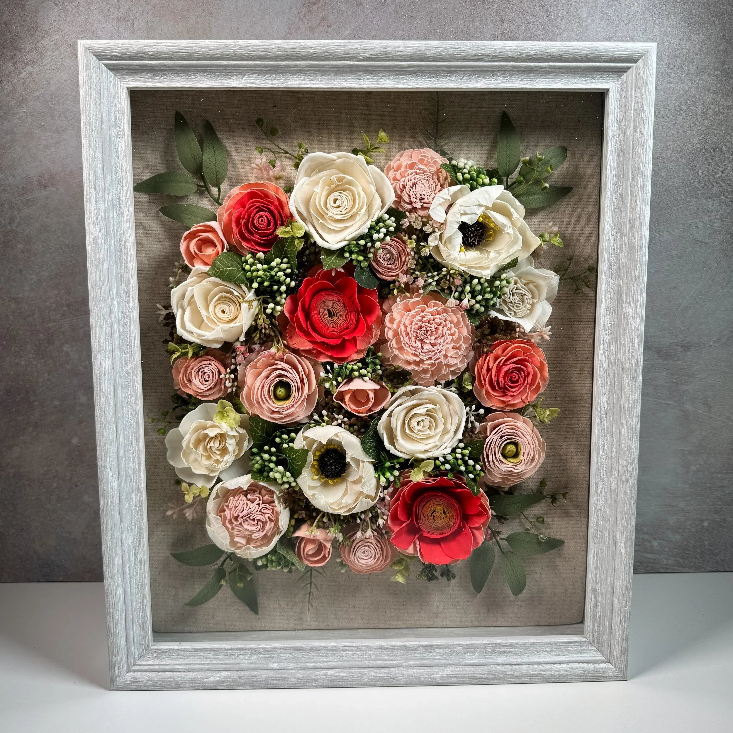 Peachy Pink | Wood Flower Shadowbox 14x17 - Sola Wood Flowers | Handcrafted in Austin, TX by Sola Flower Sam