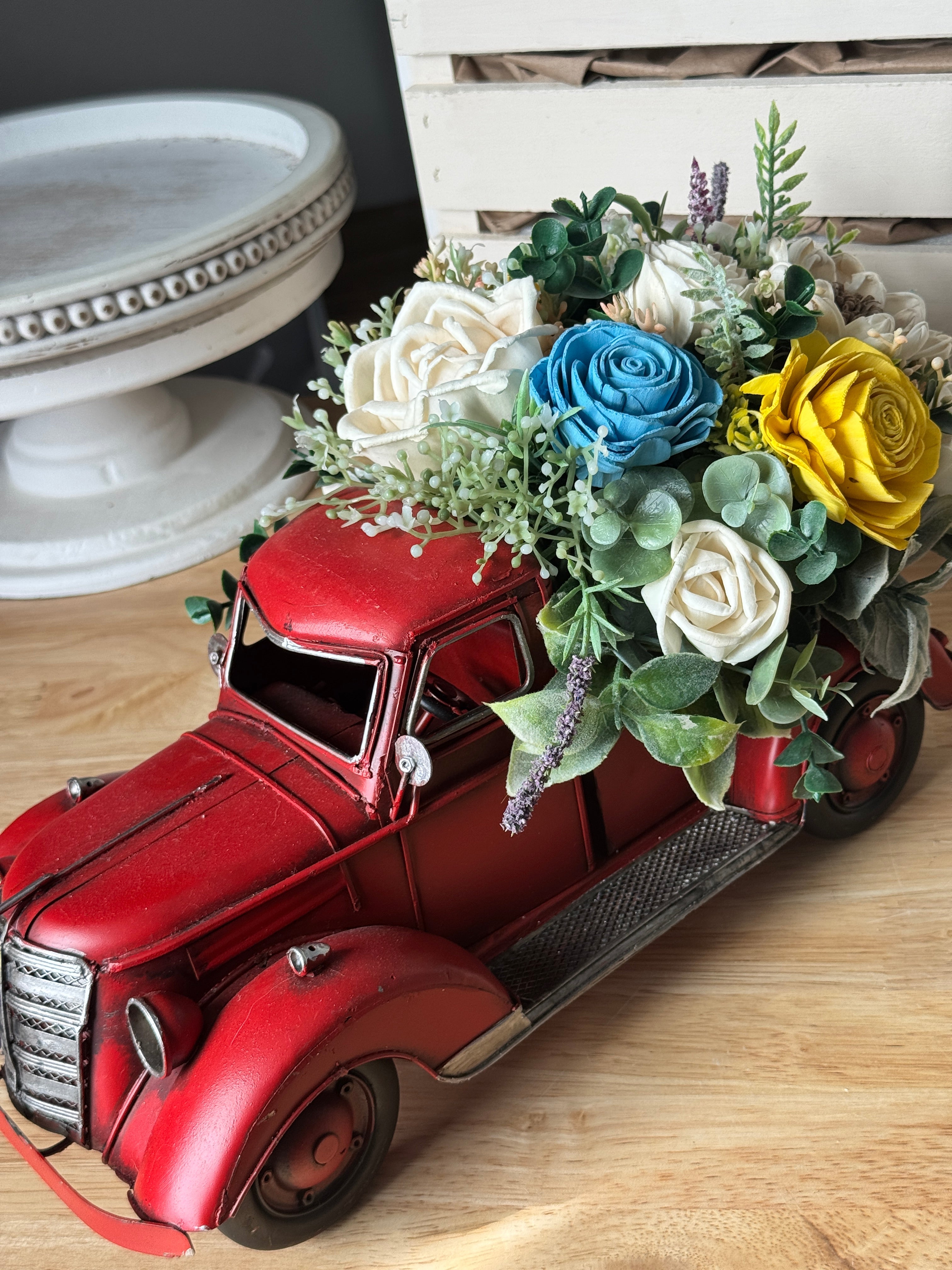 Sunburst Hauler – Red Truck Sola Wood Flower Arrangement - Sola Wood Flowers | Handcrafted in Austin, TX by Sola Flower Sam