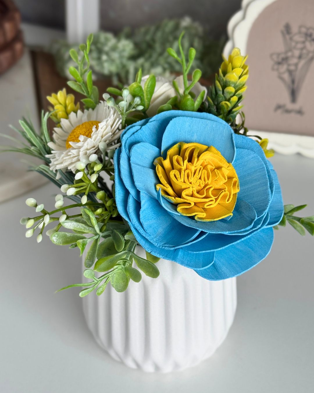 Blue & Yellow Sola Wood Flower Mini | Small Floral Gift