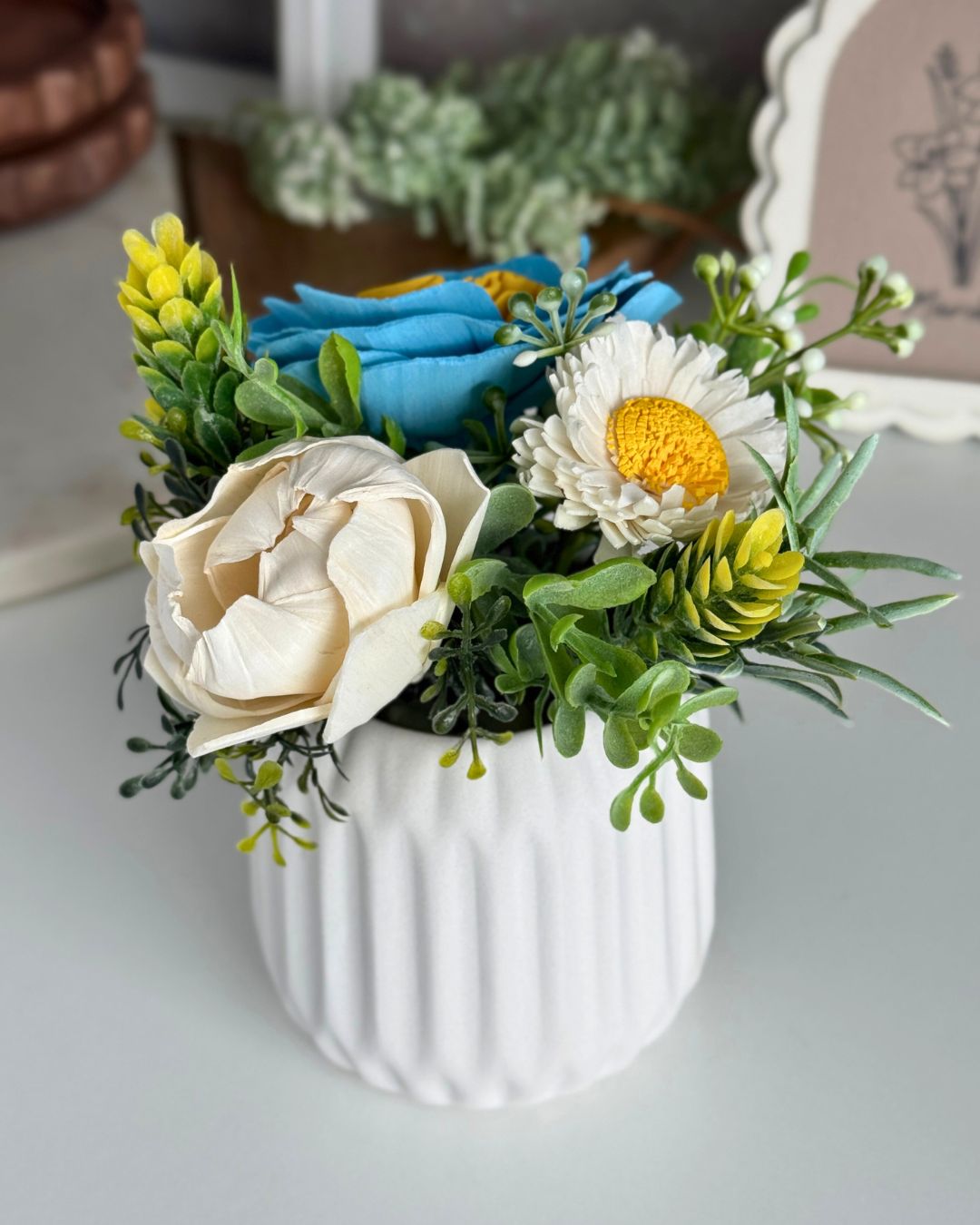 Blue & Yellow Sola Wood Flower Mini | Small Floral Gift
