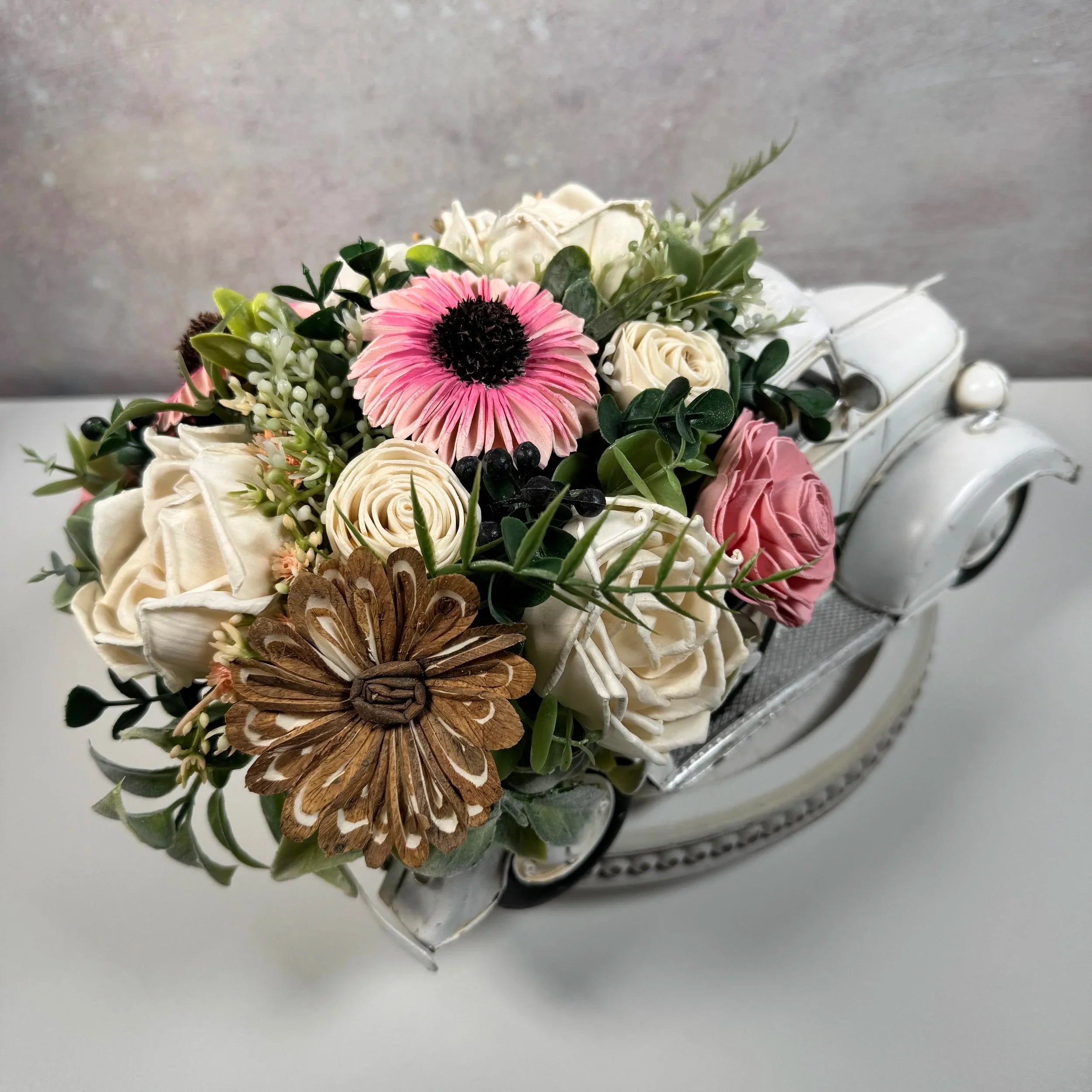 Barbie Vintage Truck | Pink Sunflowers - Sola Wood Flowers | Handcrafted in Austin, TX by Sola Flower Sam