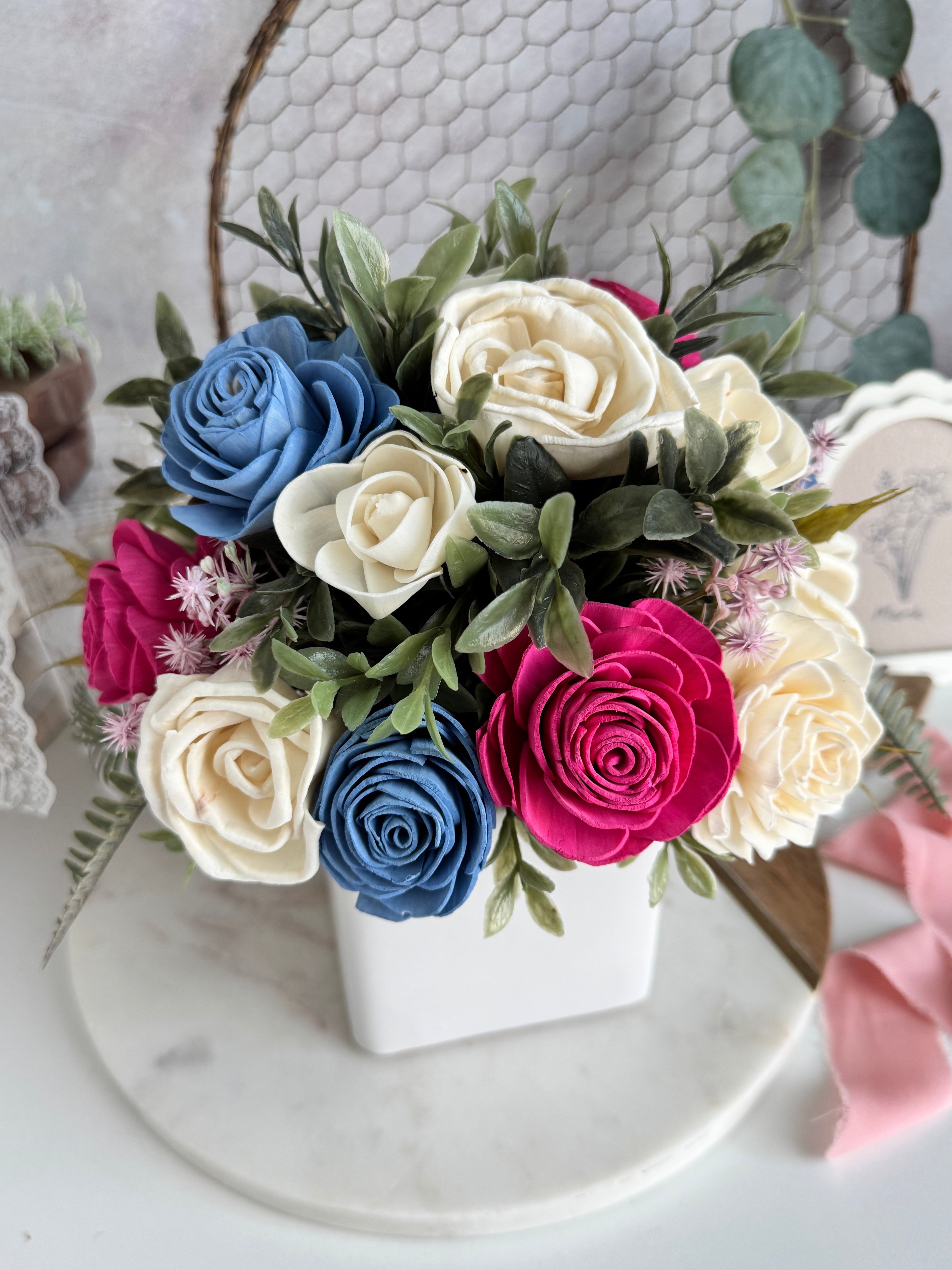 White Planter Sola Wood Flowers | Modern Faux Florals