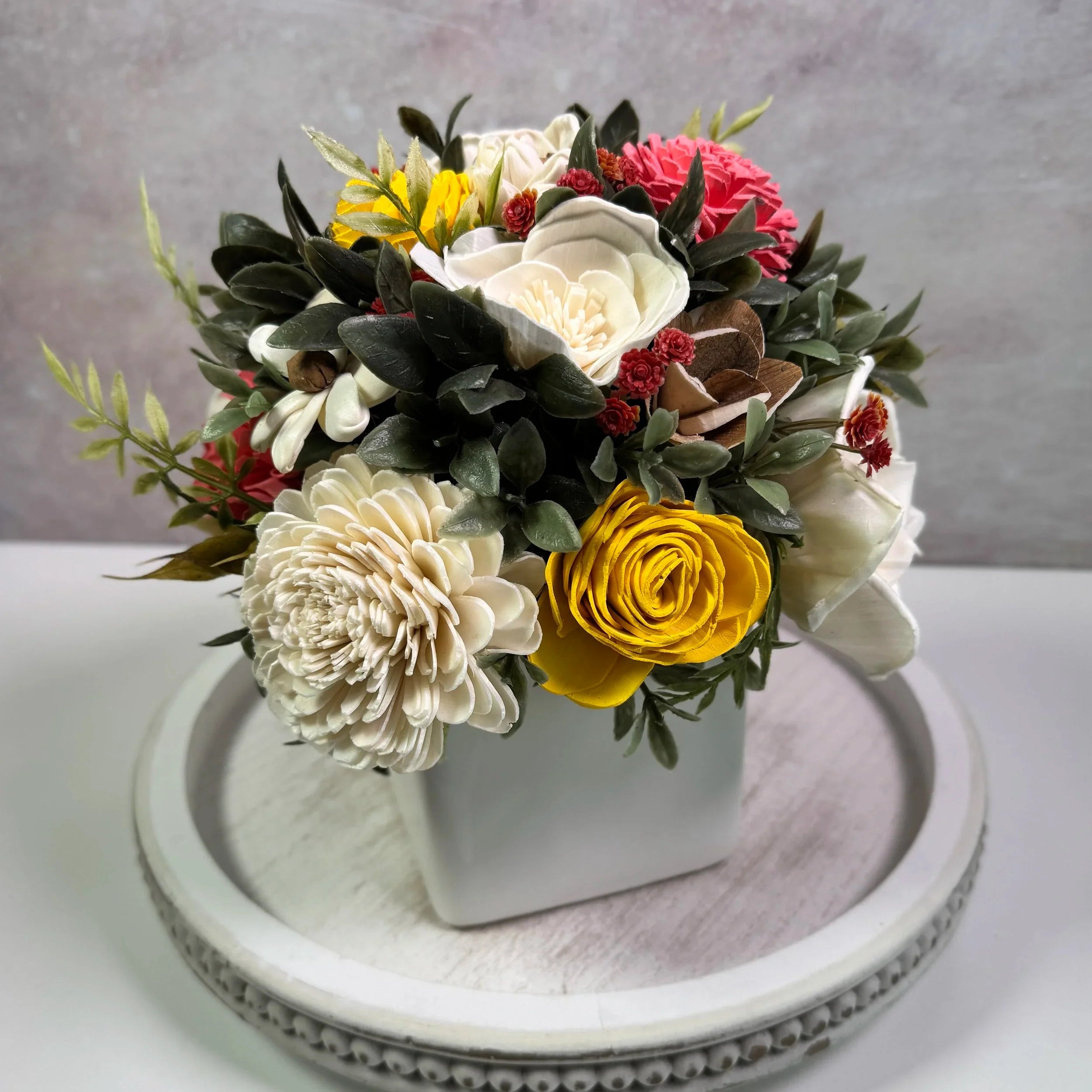 White Planter | Vanilla & Yellow - Sola Wood Flowers | Handcrafted in Austin, TX by Sola Flower Sam