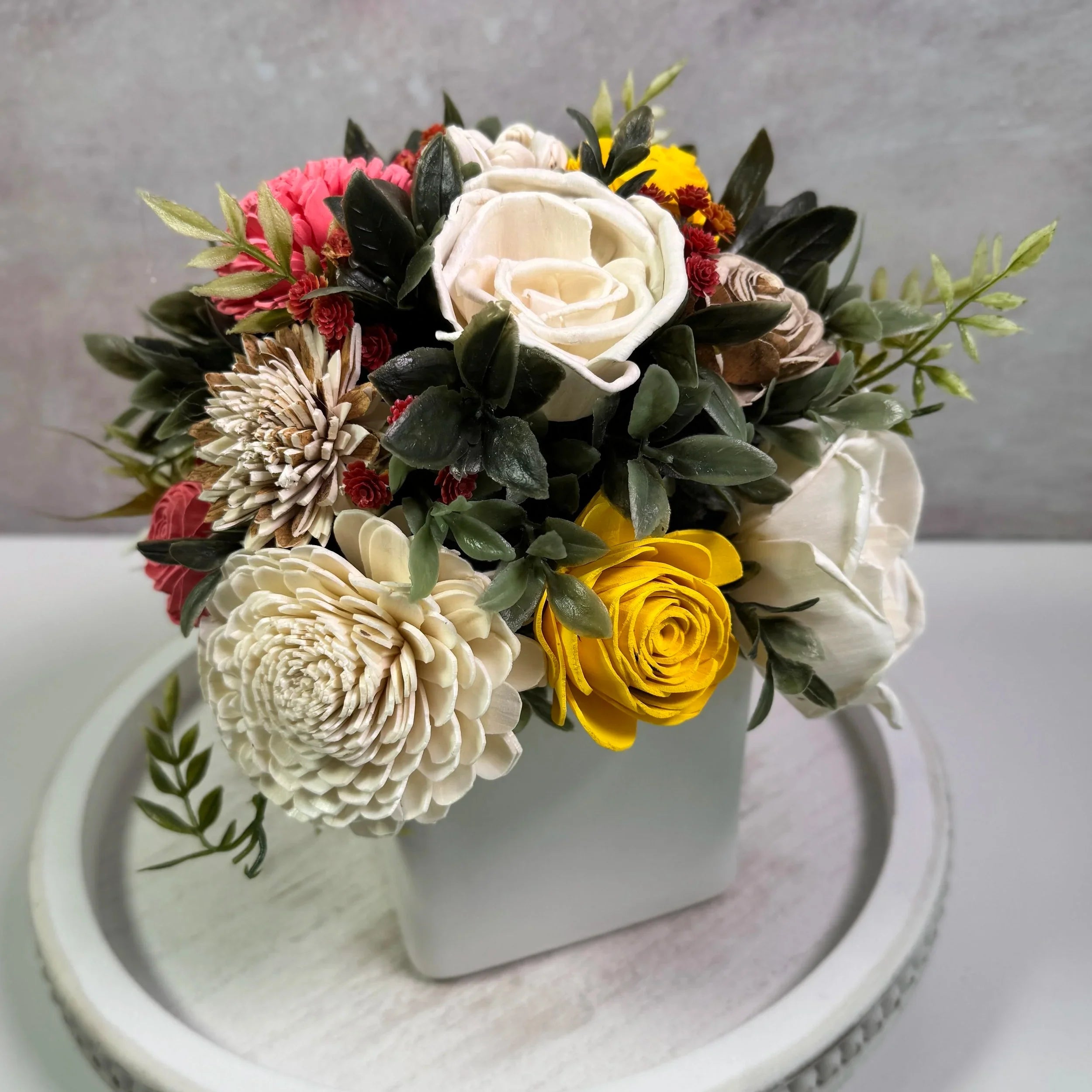 White Planter | Vanilla & Yellow - Sola Wood Flowers | Handcrafted in Austin, TX by Sola Flower Sam