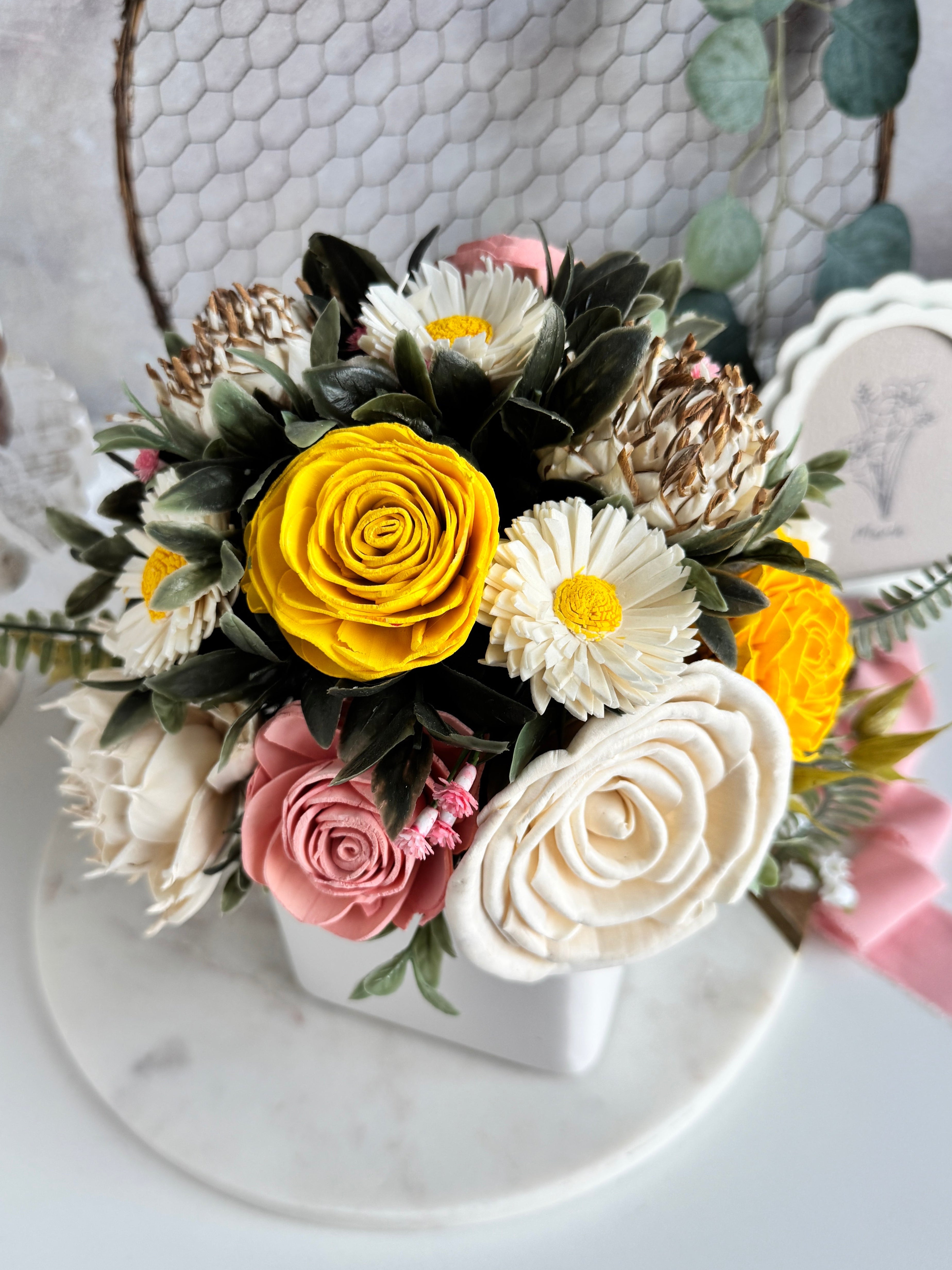White Planter | Yellow & Blush - Sola Wood Flowers | Handcrafted in Austin, TX by Sola Flower Sam
