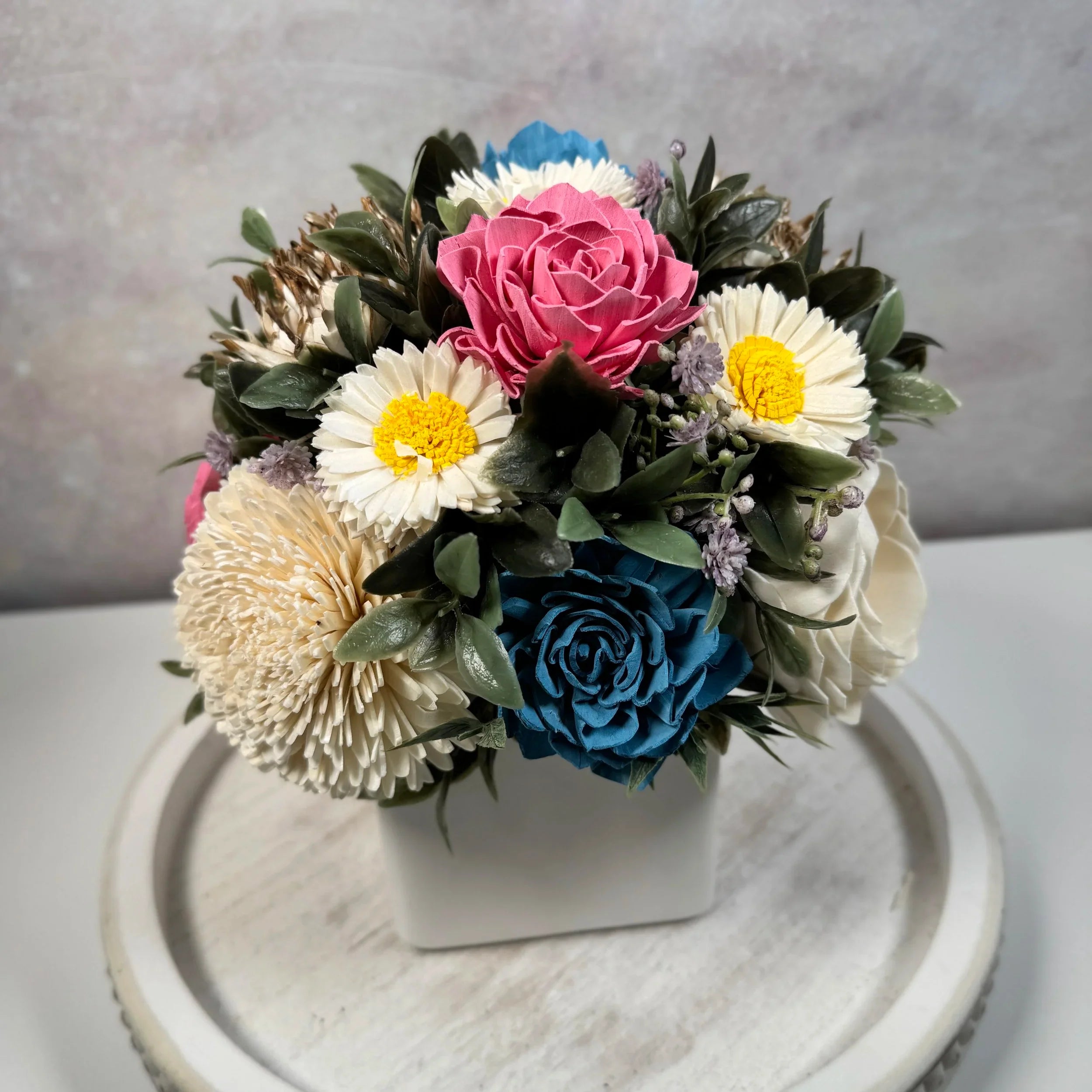 White Planter | Cotton Candy Pink & Blue - Sola Wood Flowers | Handcrafted in Austin, TX by Sola Flower Sam