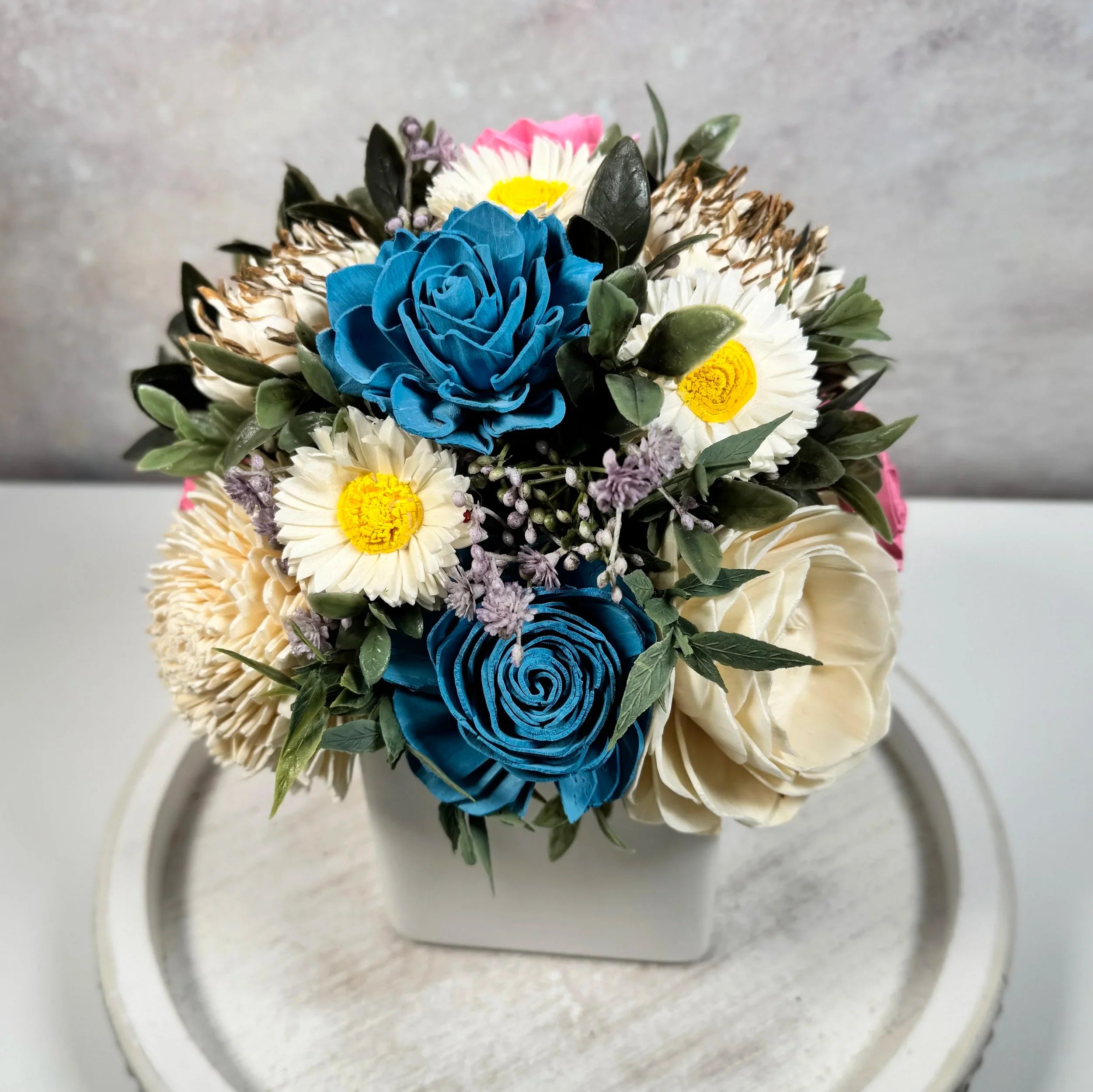 White Planter | Cotton Candy Pink & Blue - Sola Wood Flowers | Handcrafted in Austin, TX by Sola Flower Sam