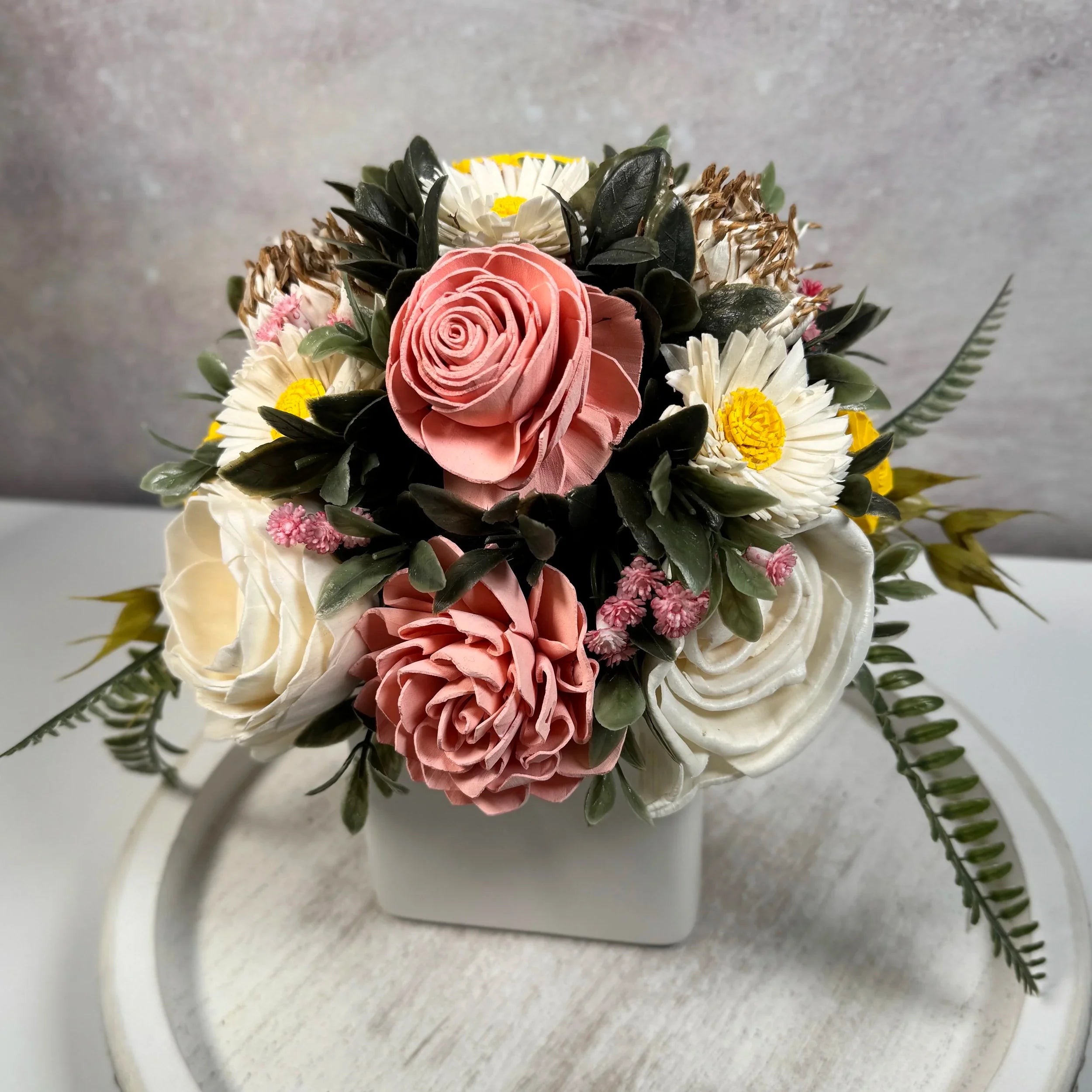 White Planter | Yellow & Blush - Sola Wood Flowers | Handcrafted in Austin, TX by Sola Flower Sam